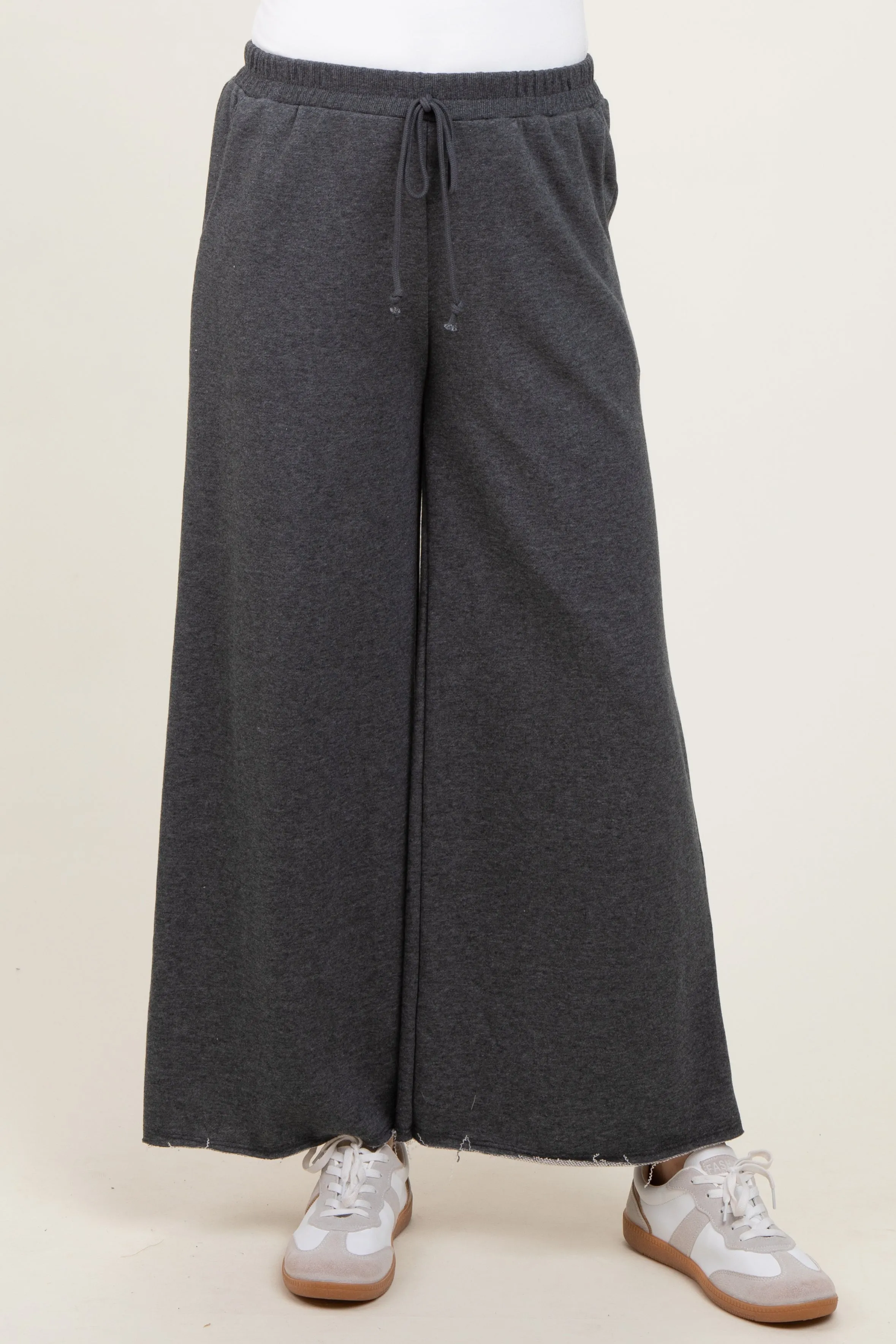 Charcoal French Terry Raw Edge Wide Leg Pants sold by Pinkblush product image thumbnail 3