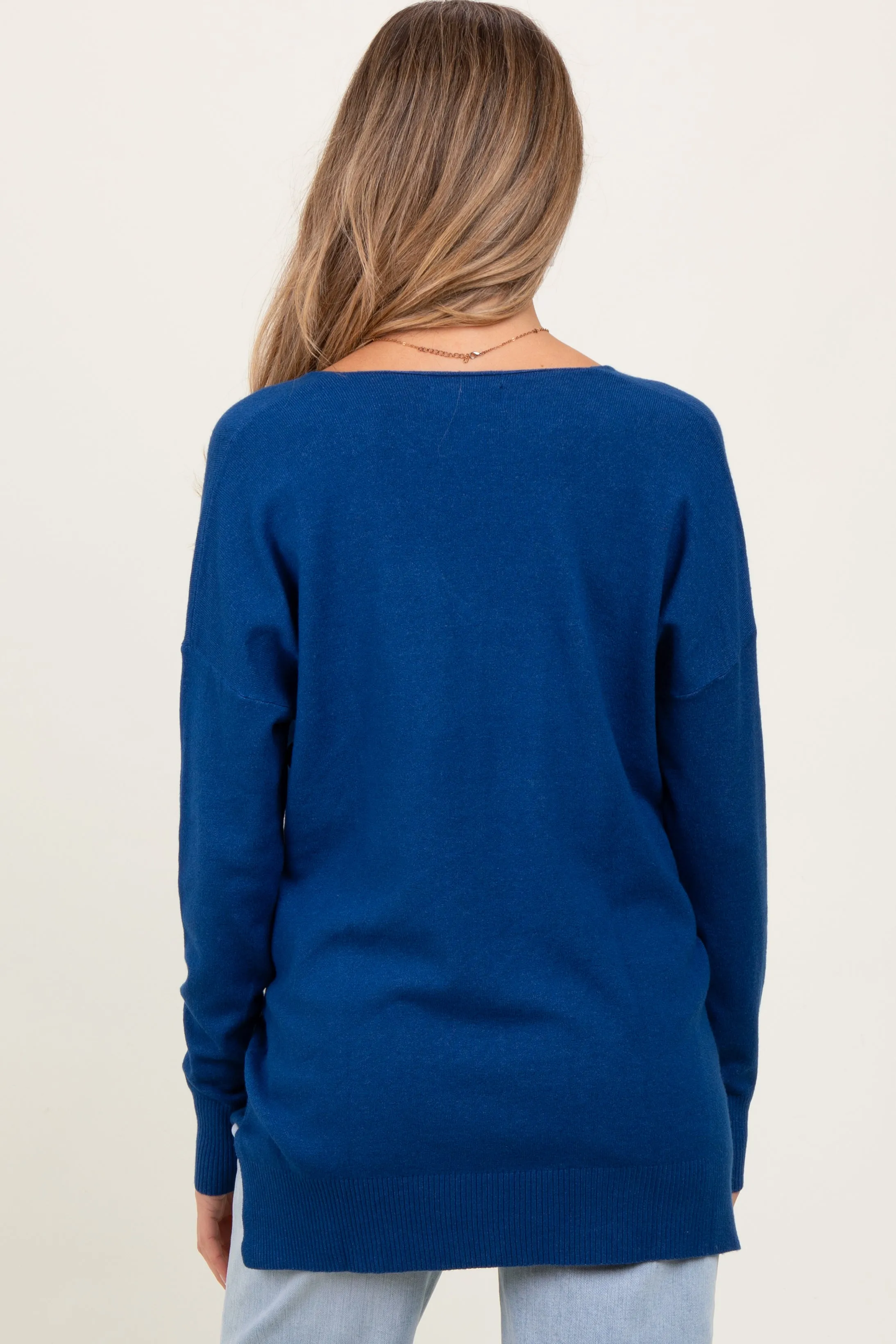 Navy Front Seam V-Neck Side Slit Maternity Sweater sold by Pinkblush product image thumbnail 2