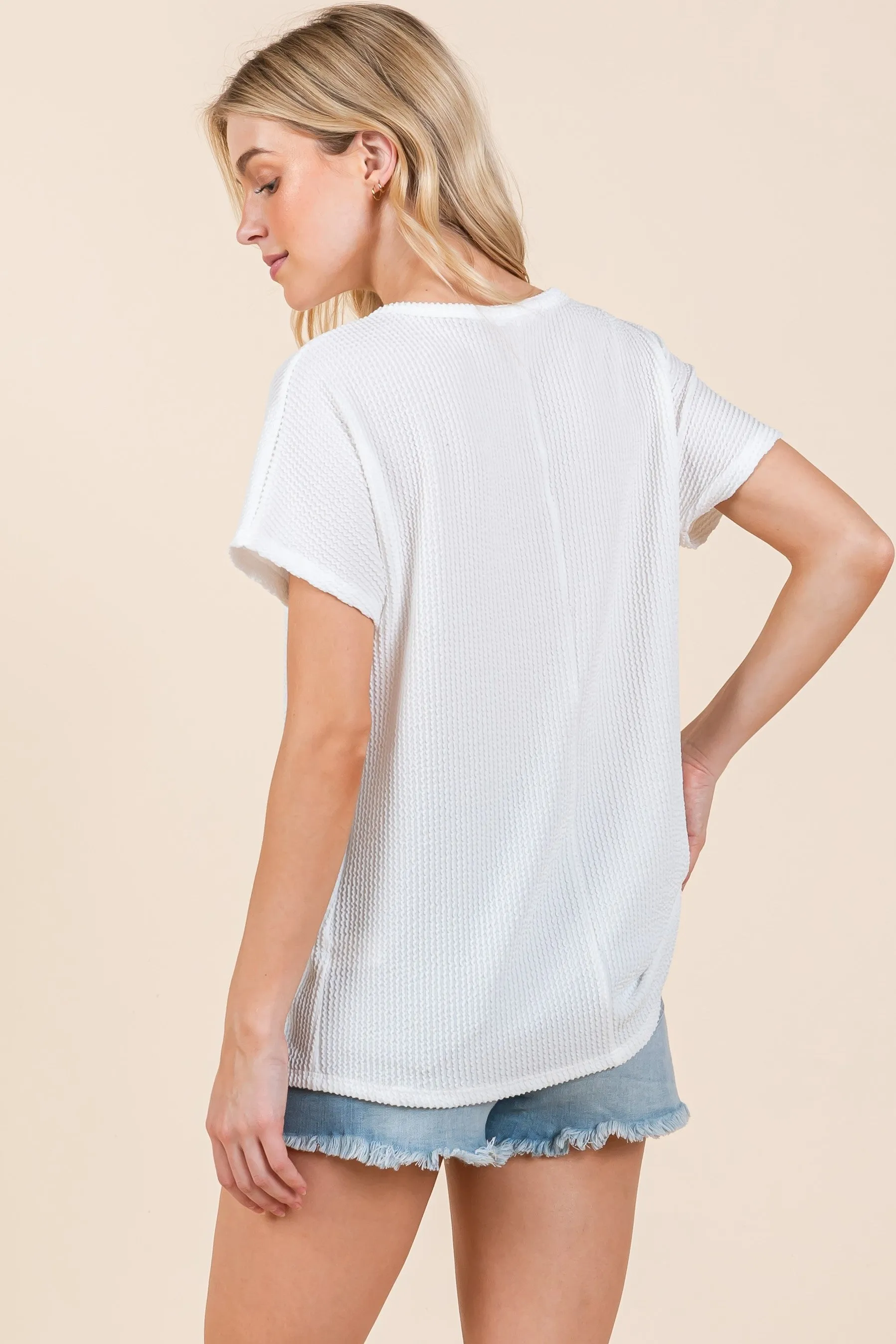White Ribbed Notched Neckline Top sold by Pinkblush product image thumbnail 3