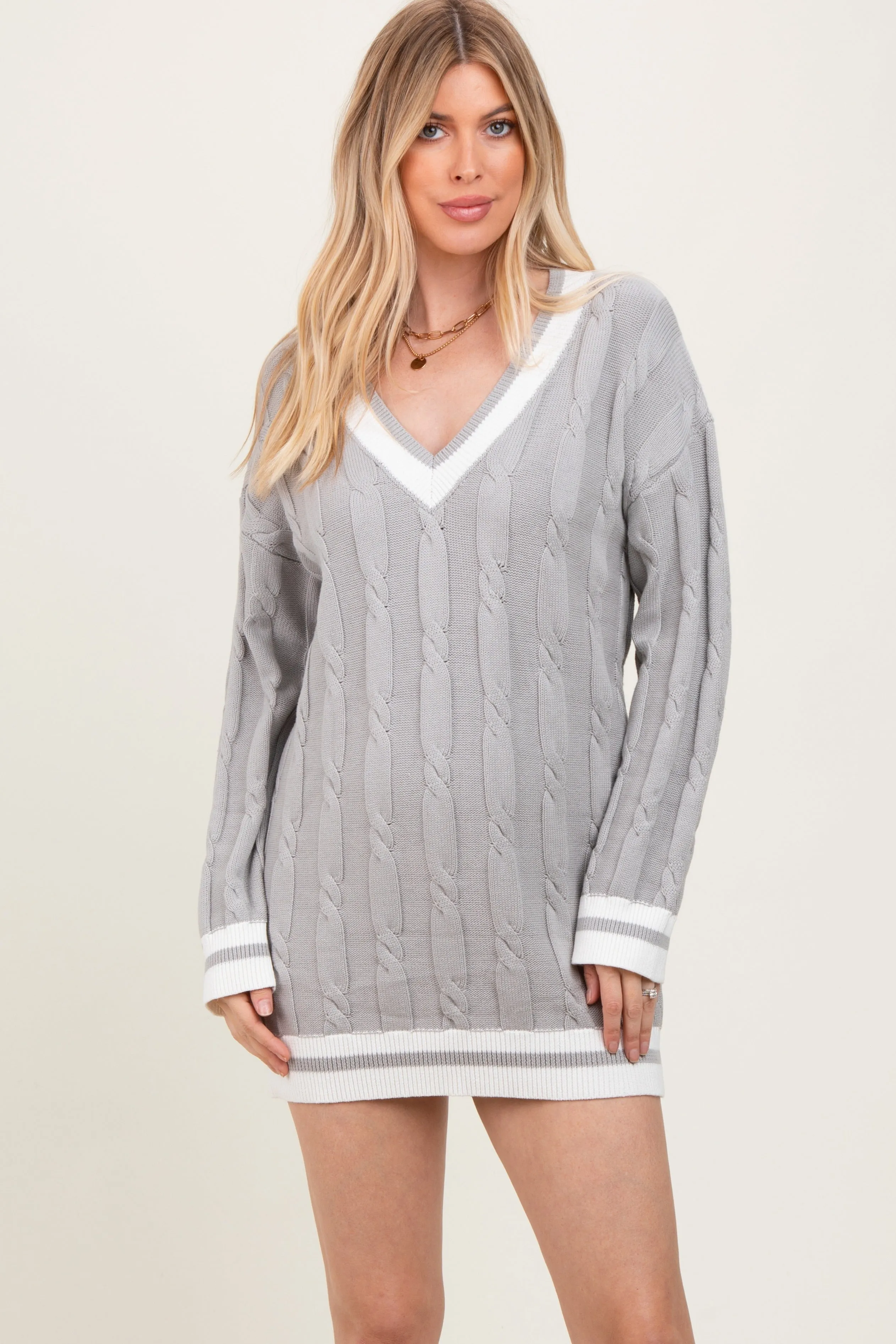 Heather Grey Cable Knit Sweater Mini Dress sold by Pinkblush