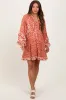 Rust Mixed Floral Tie Front Ruffle Accent Maternity Dress sold by Pinkblush