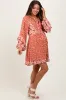 Rust Mixed Floral Tie Front Ruffle Accent Maternity Dress sold by Pinkblush
