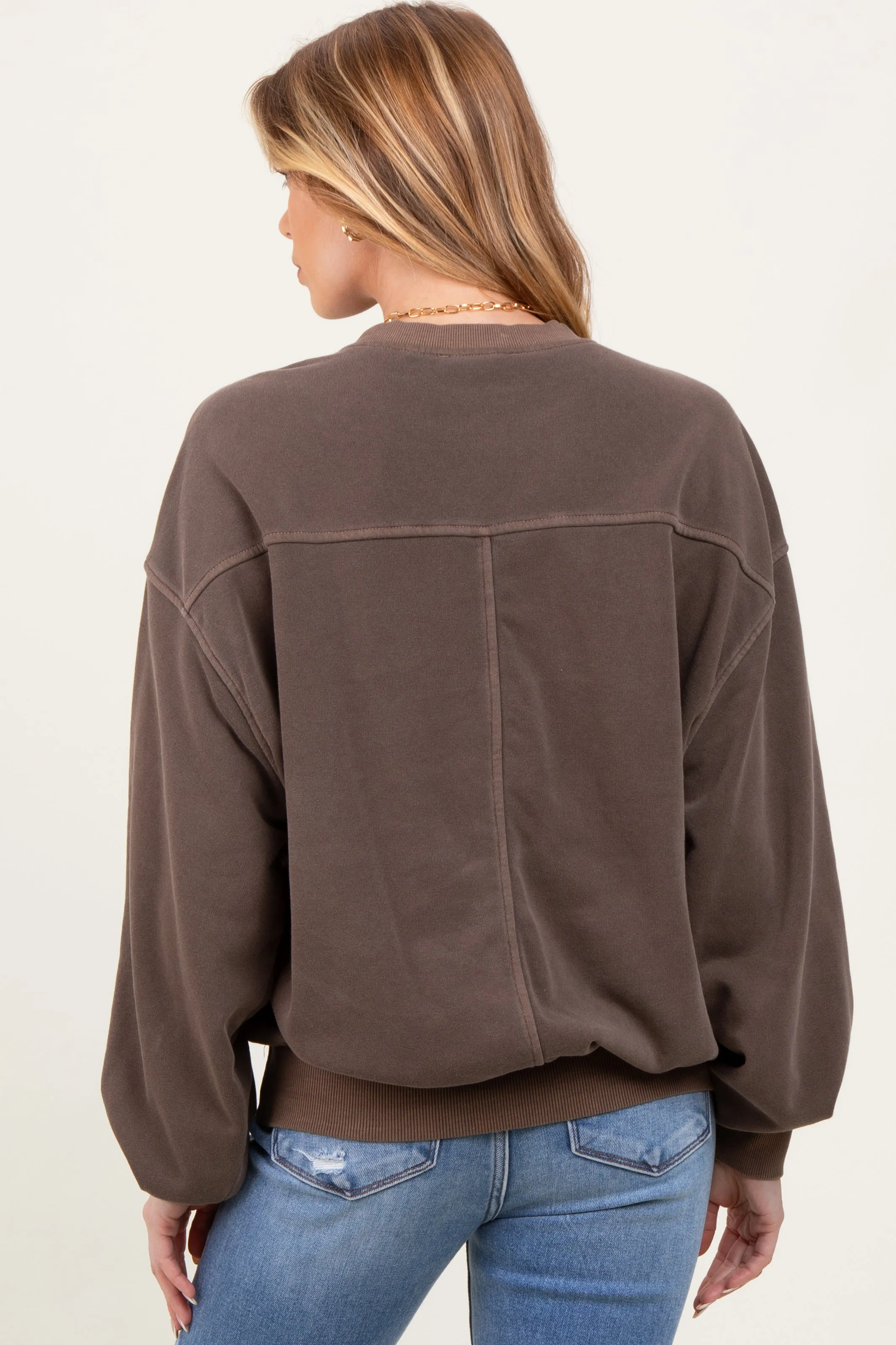 Brown Fleece Drop Shoulder Maternity Sweatshirt sold by Pinkblush product image thumbnail 2