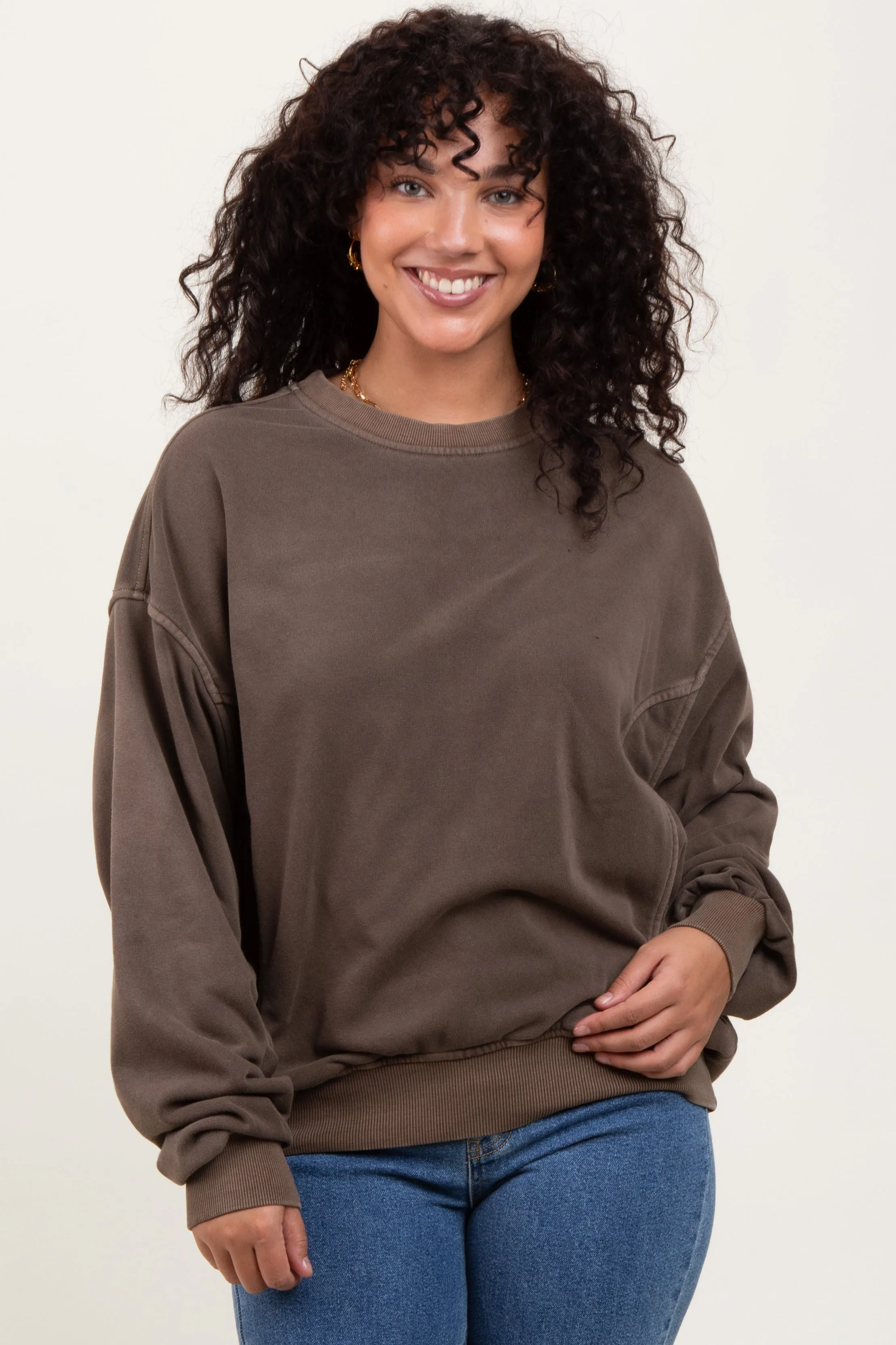Brown Fleece Drop Shoulder Maternity Sweatshirt sold by Pinkblush product image thumbnail 3