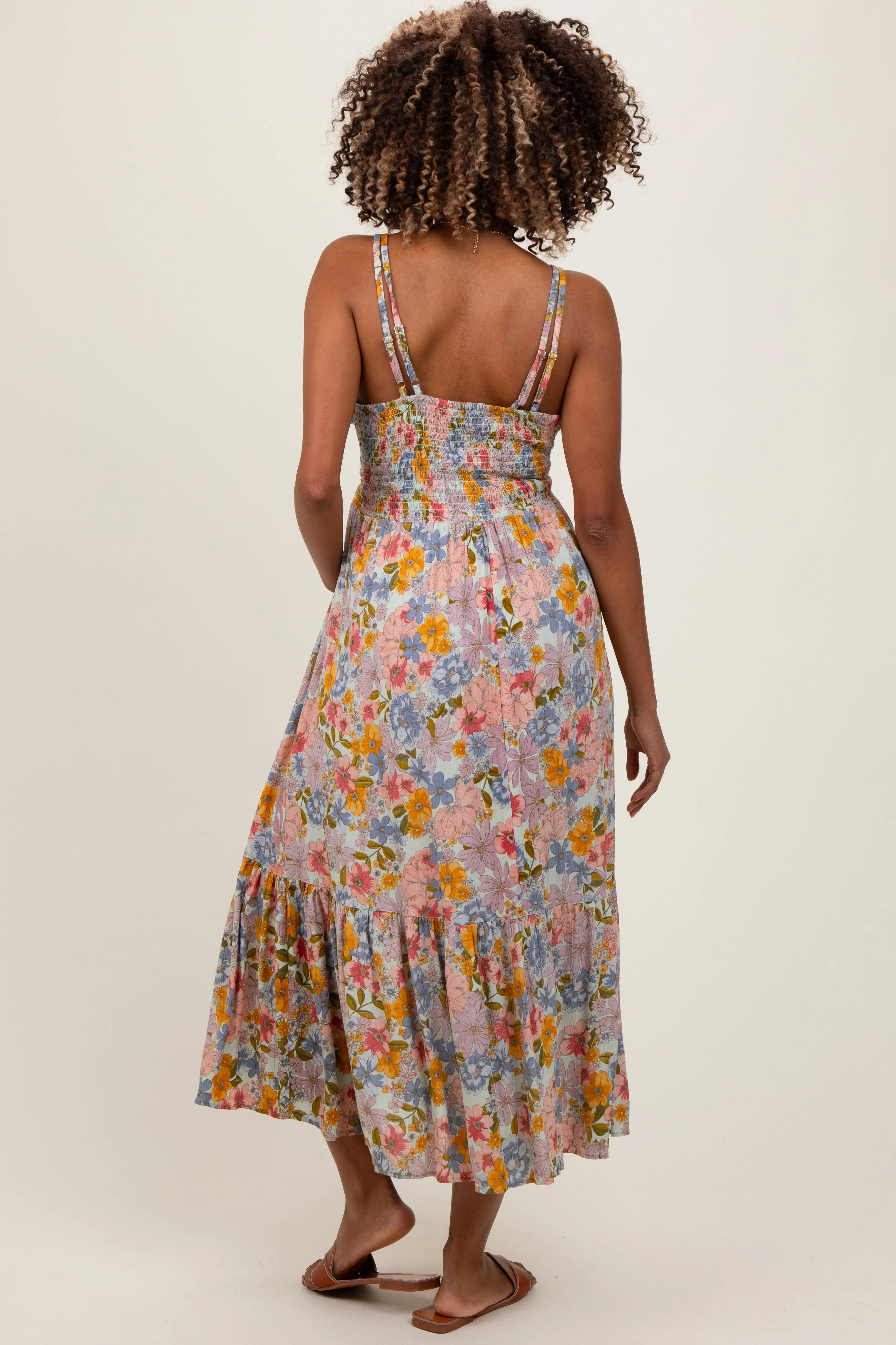 Muticolor Floral Double Strap Lace Trim Maternity Midi Dress sold by Pinkblush product image thumbnail 2