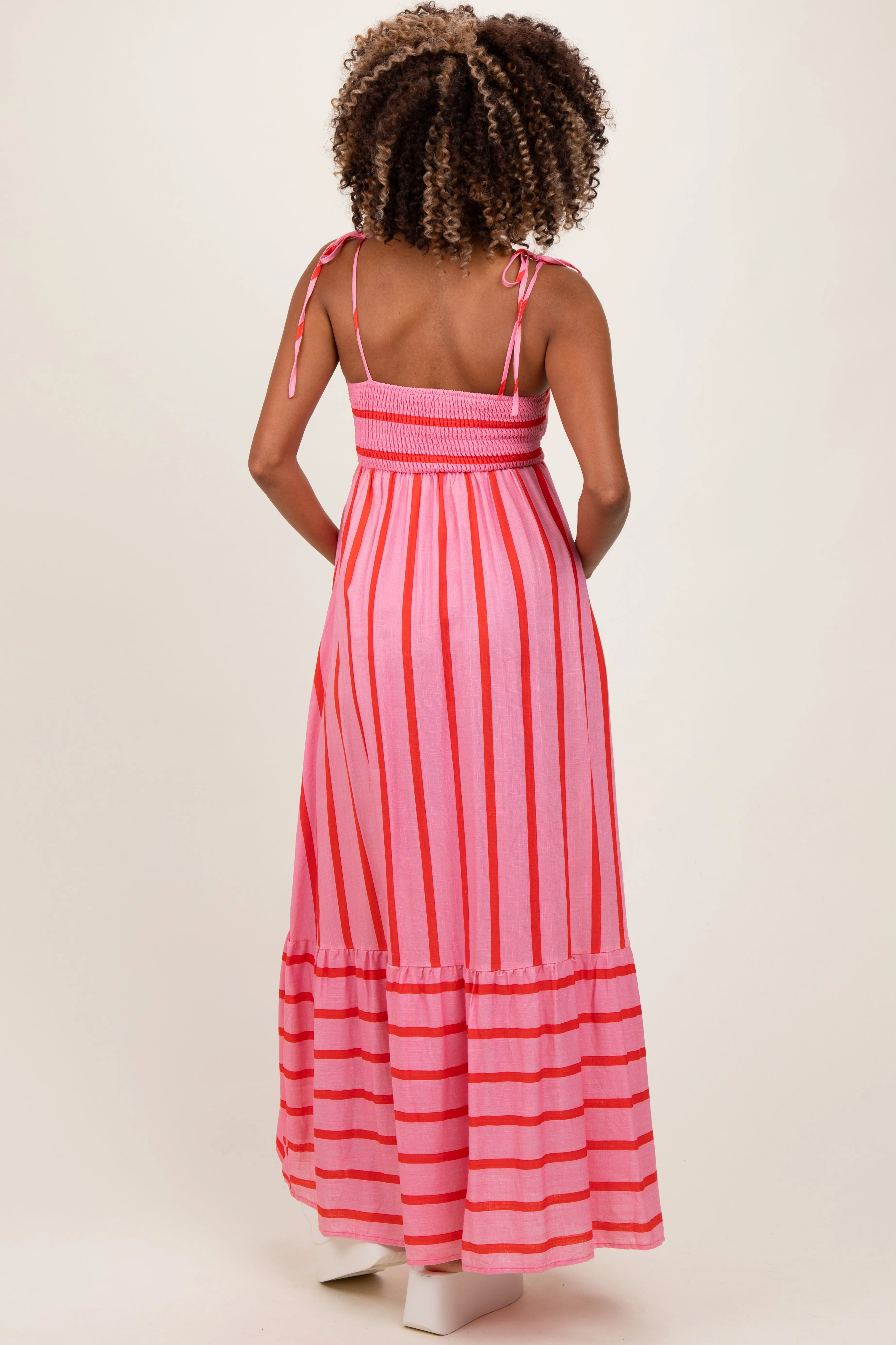 Pink Striped Shoulder Tie Maternity Maxi Dress sold by Pinkblush product image thumbnail 4