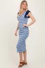 Light Blue Striped Ribbed Ruffle Sleeve Open Back Midi Dress sold by Pinkblush