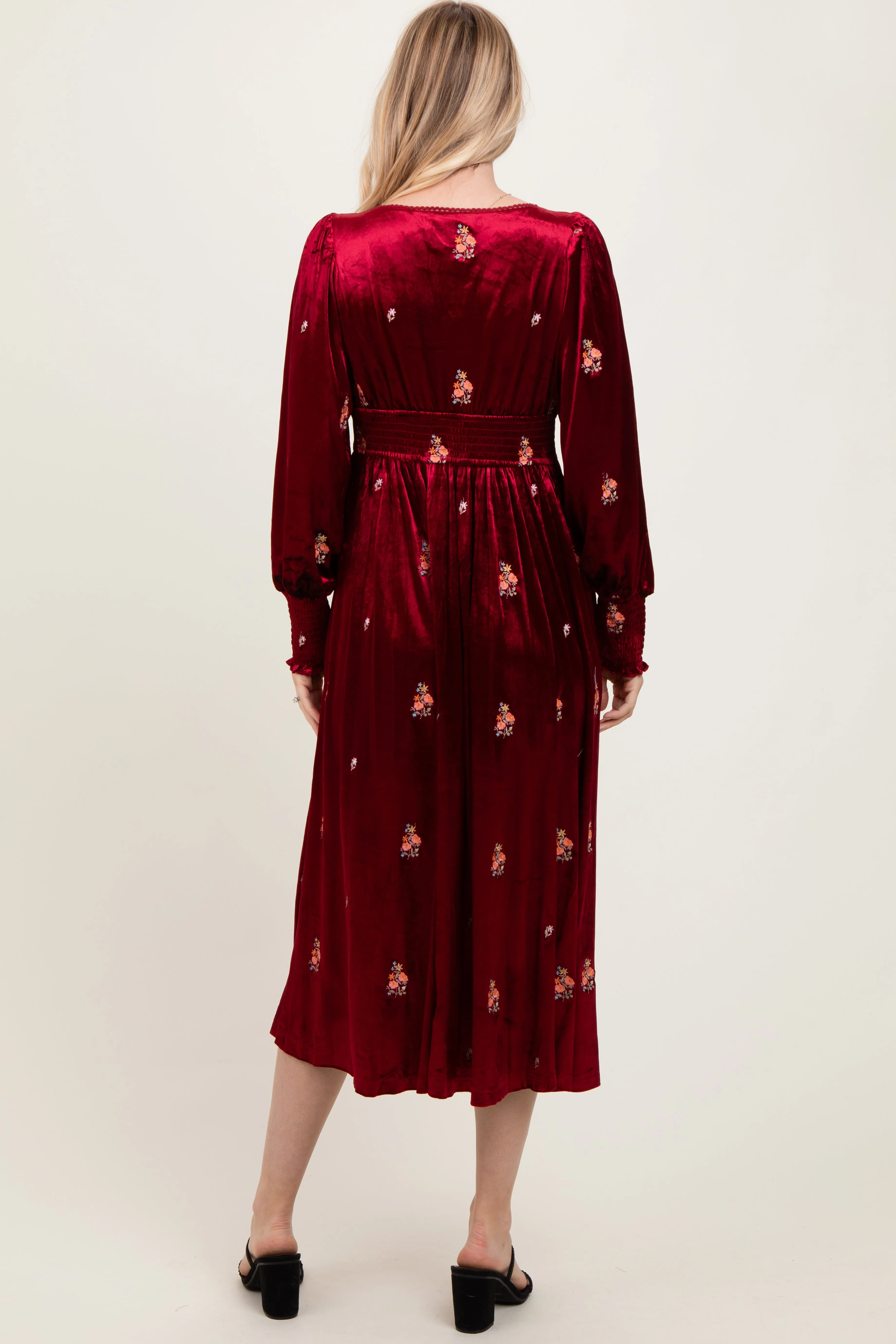 Red Velvet Embroidered Floral Midi Dress sold by Pinkblush product image thumbnail 4