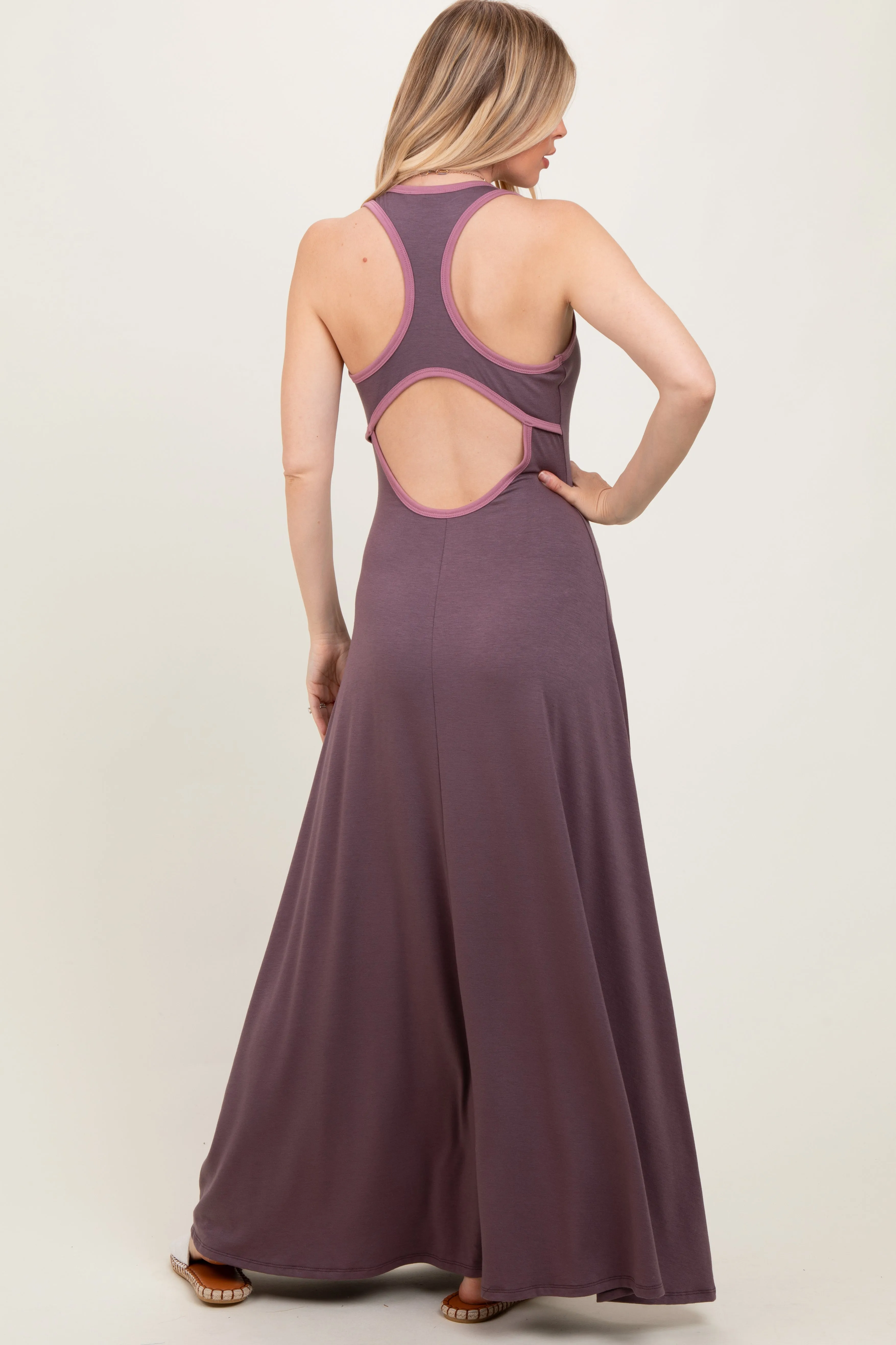 Purple Solid Open Back Sleeveless Maxi Dress sold by Pinkblush product image thumbnail 4