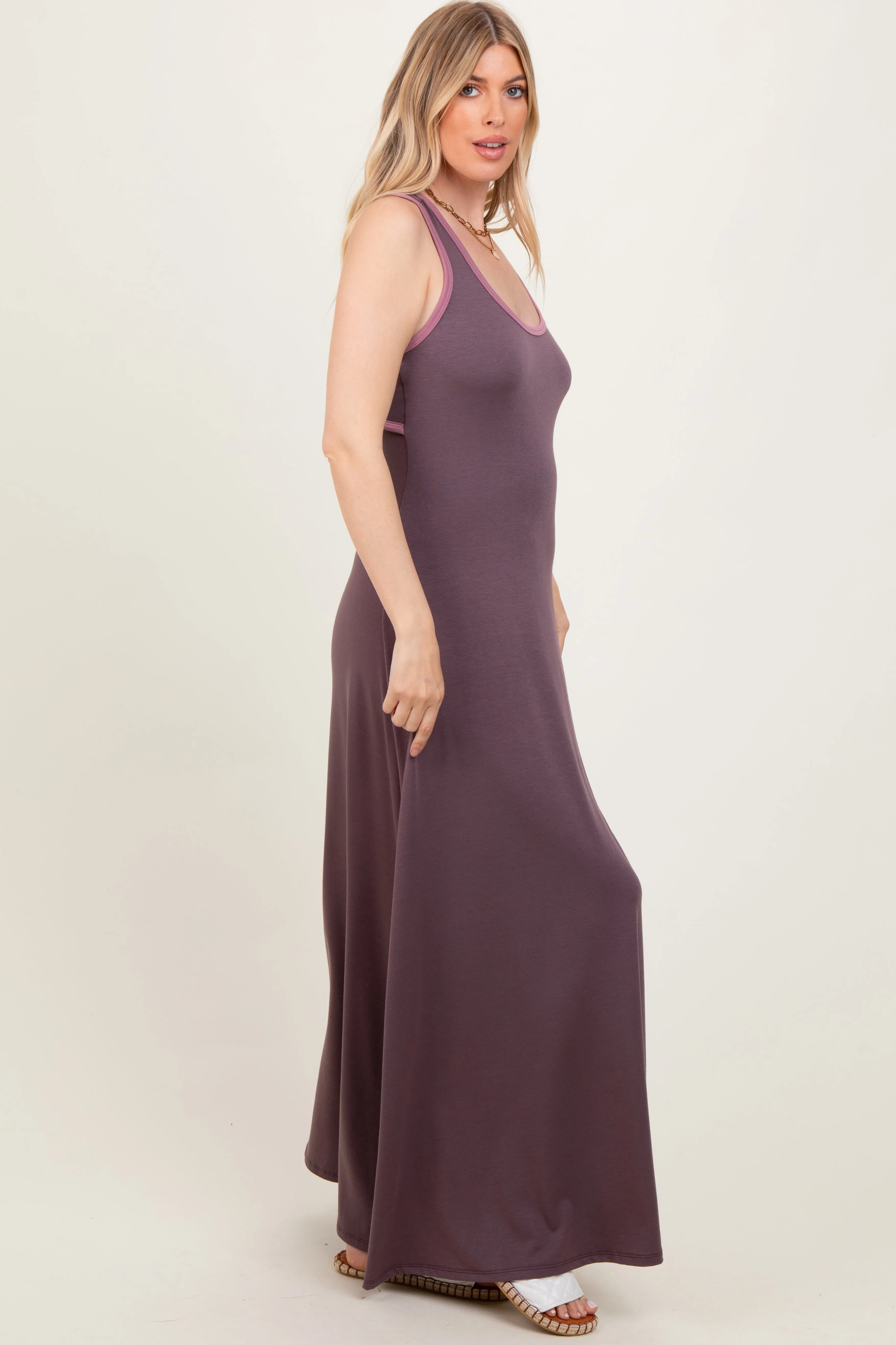 Purple Solid Open Back Sleeveless Maxi Dress sold by Pinkblush product image thumbnail 3