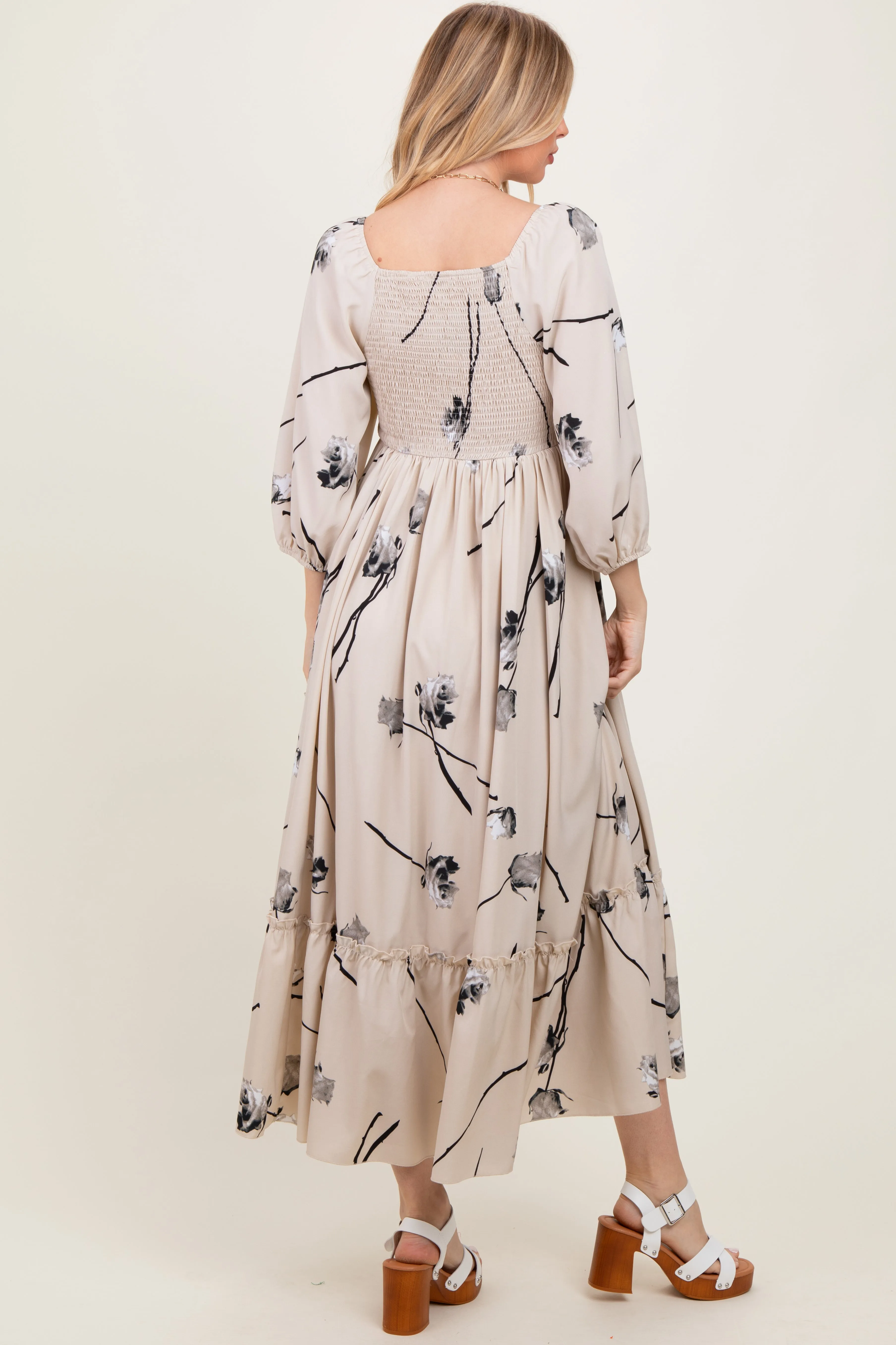 Cream Floral Square Neck Midi Dress sold by Pinkblush product image thumbnail 4