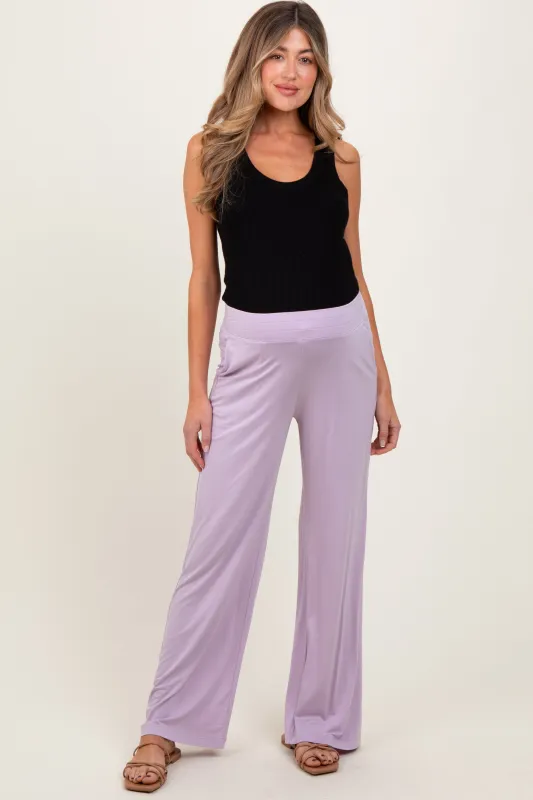 Lavender Basic Wide Leg Pocketed Maternity Pants sold by Pinkblush