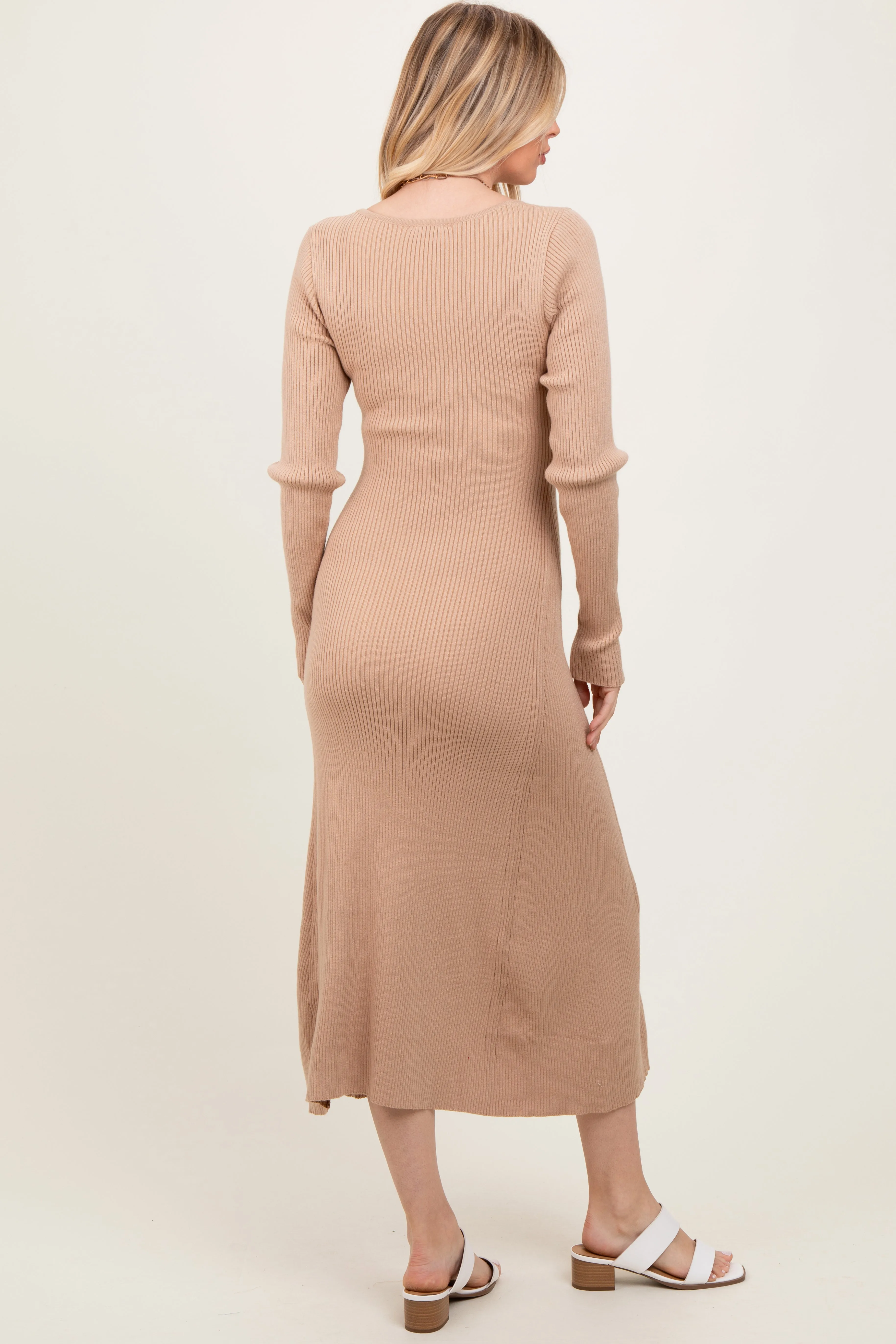 Beige Ribbed Knit Maxi Sweater Dress sold by Pinkblush product image thumbnail 3