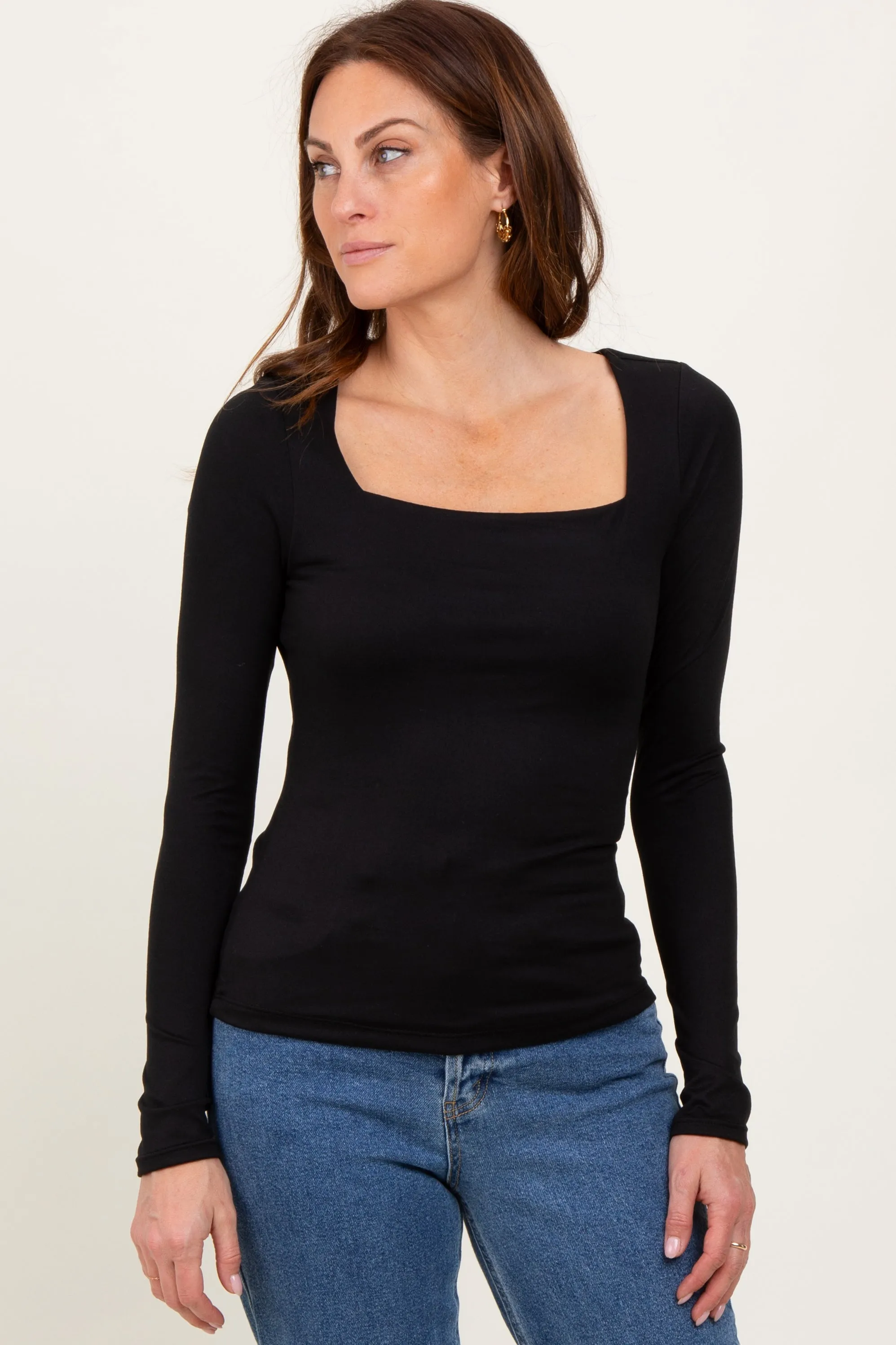 Black Square Neck Long Sleeve Maternity Top sold by Pinkblush product image thumbnail 4