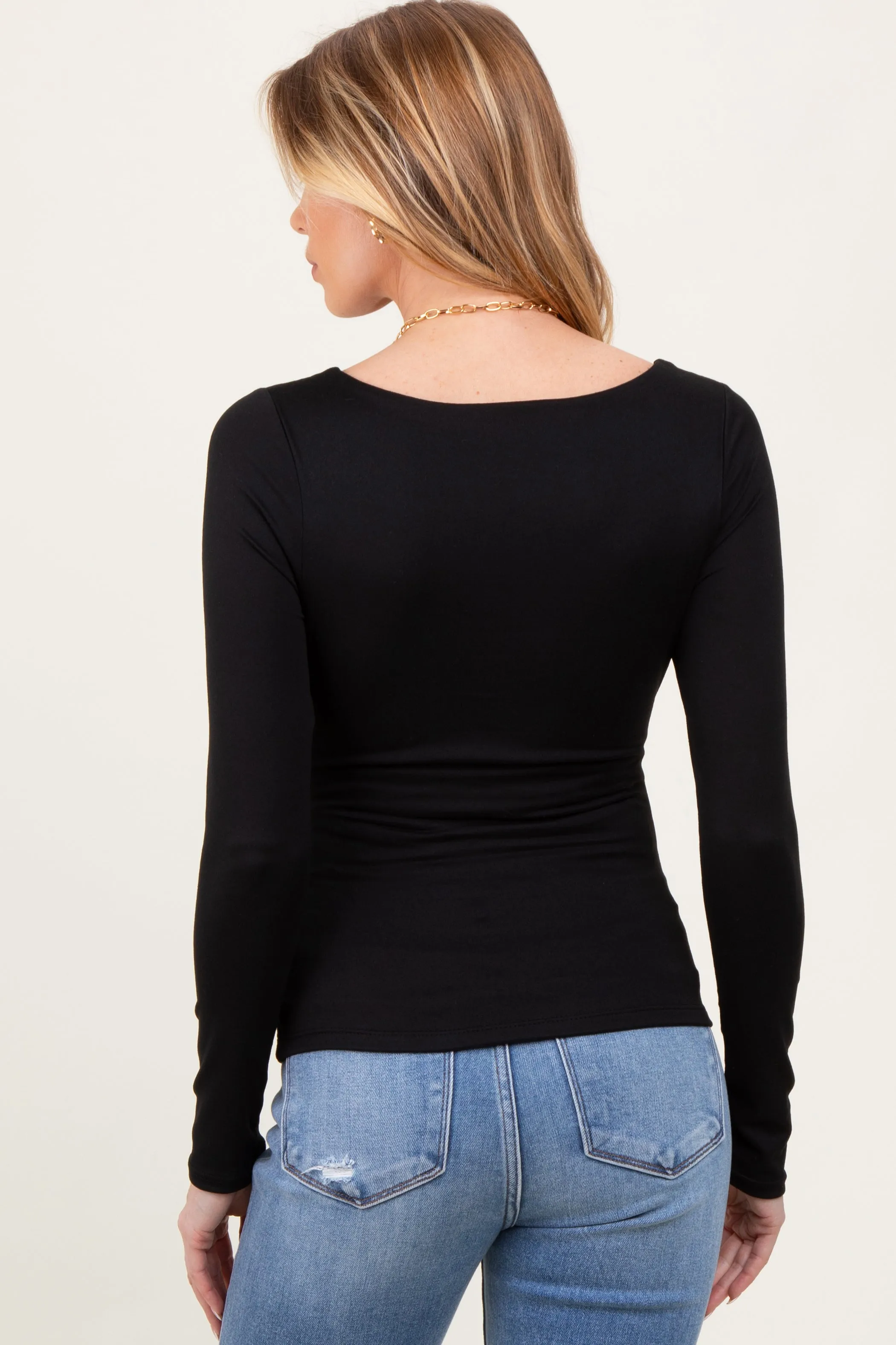 Black Square Neck Long Sleeve Maternity Top sold by Pinkblush product image thumbnail 3