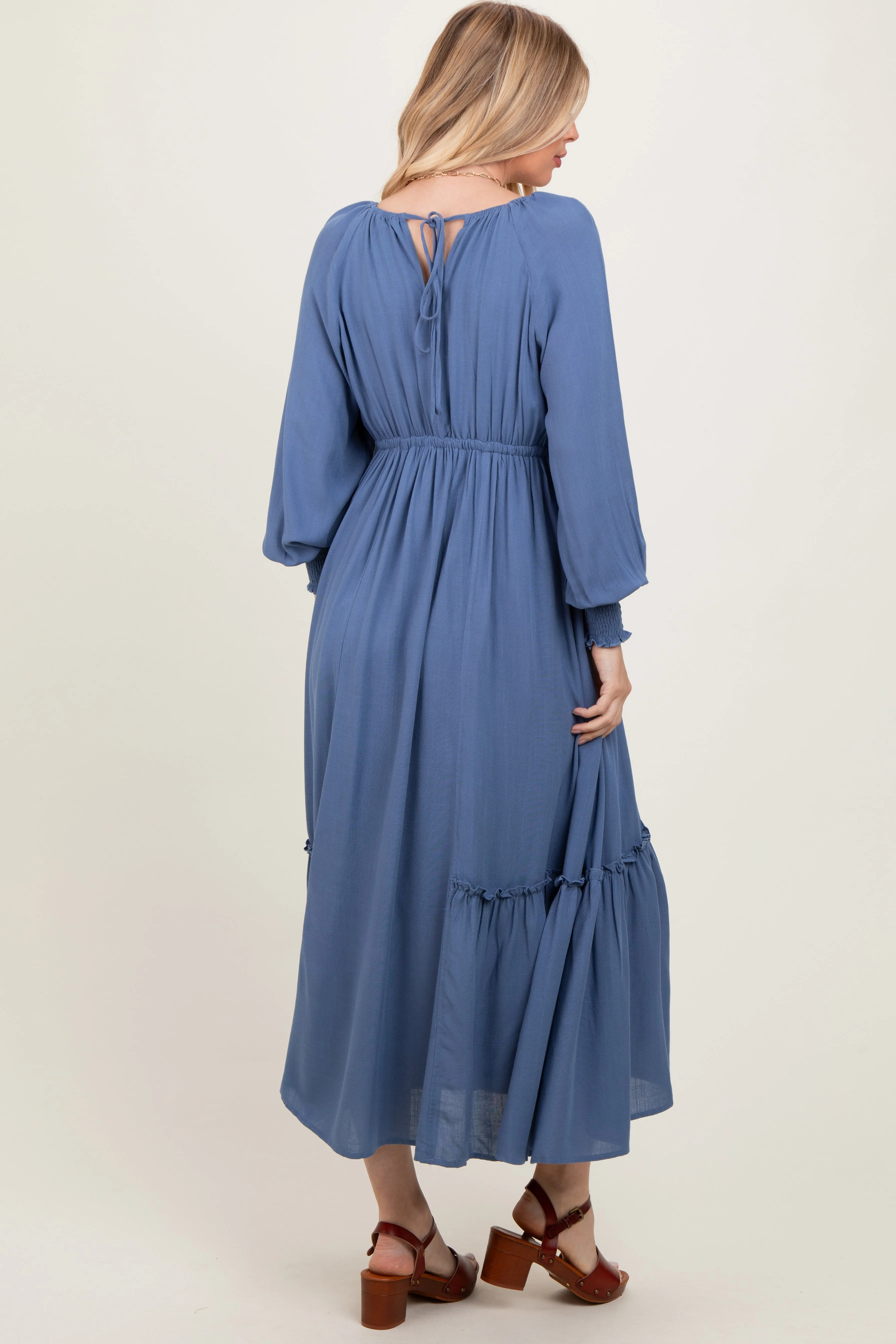 Blue Square Neckline Bubble Sleeve Maxi Dress sold by Pinkblush product image thumbnail 3