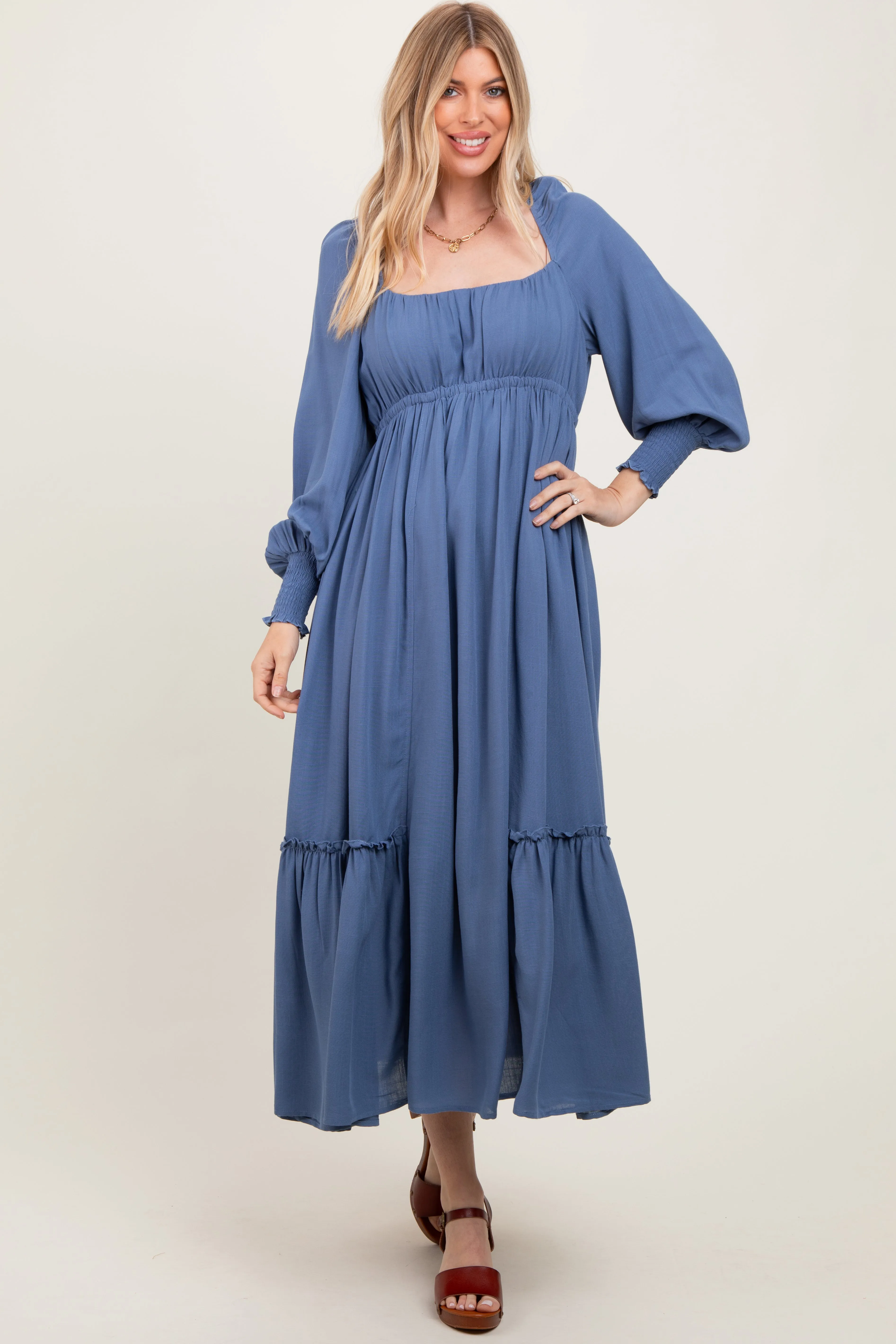 Blue Square Neckline Bubble Sleeve Maxi Dress sold by Pinkblush product image thumbnail 2