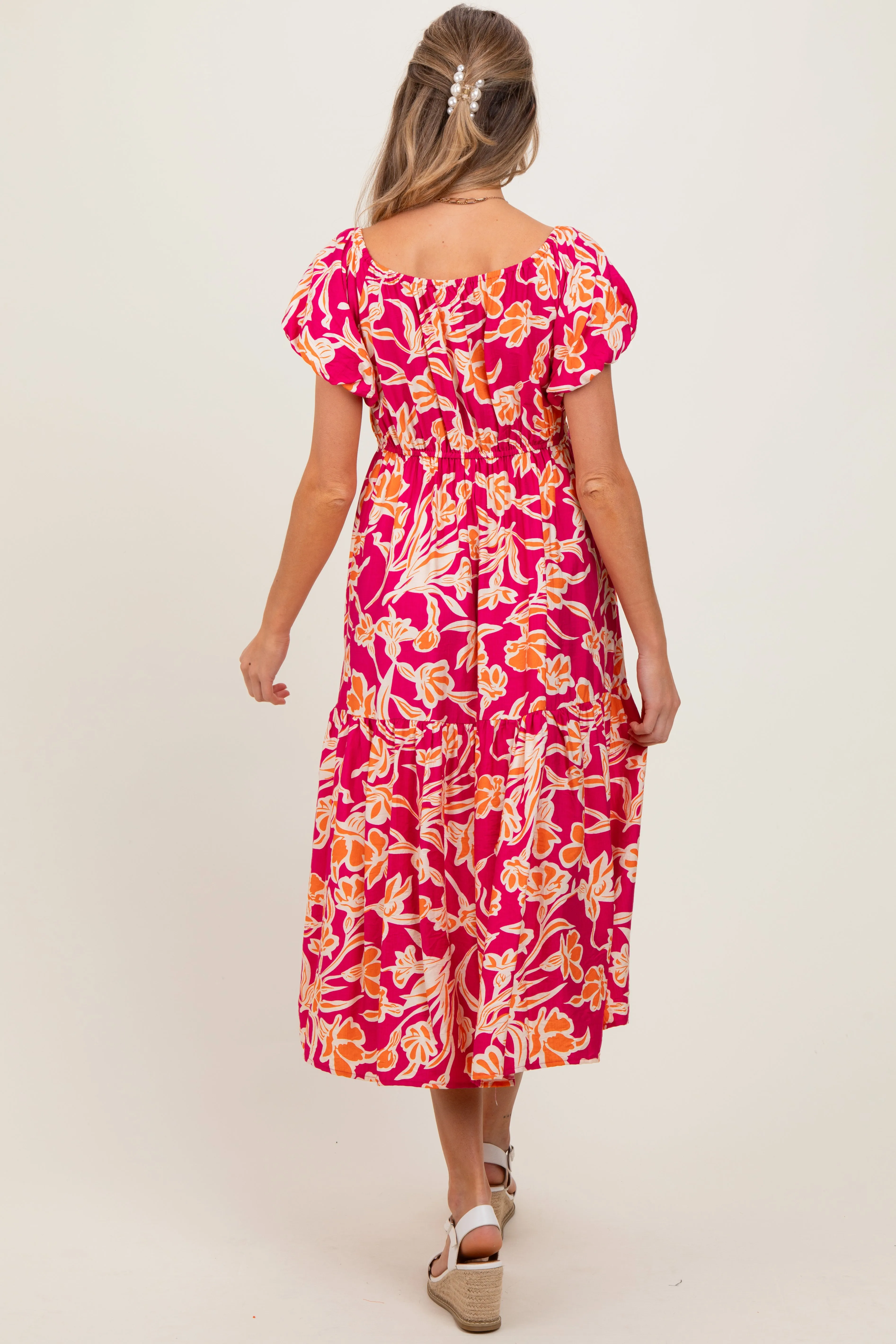 Coral Floral Front Tie Maternity Midi Dress sold by Pinkblush product image thumbnail 3