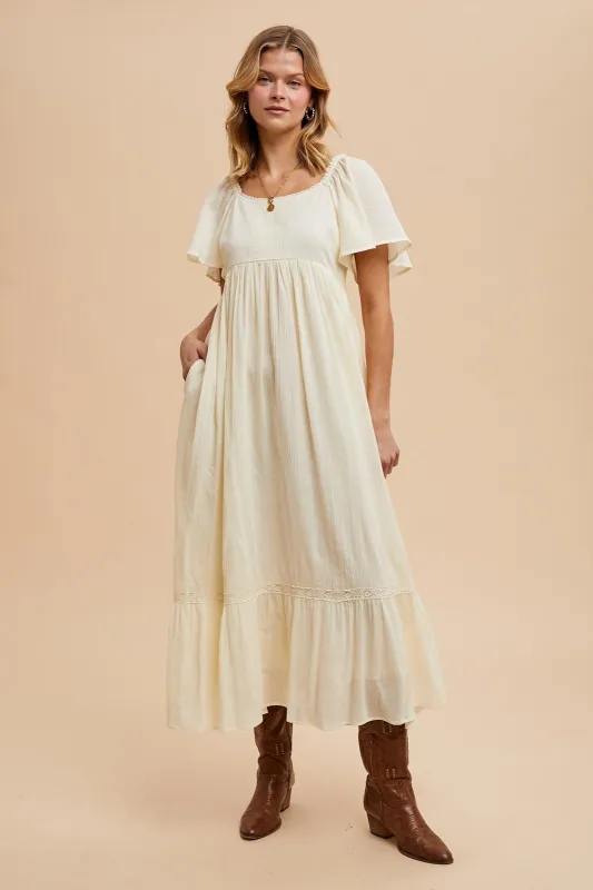 Cream Lace Square Neck Maternity Maxi Dress sold by Pinkblush