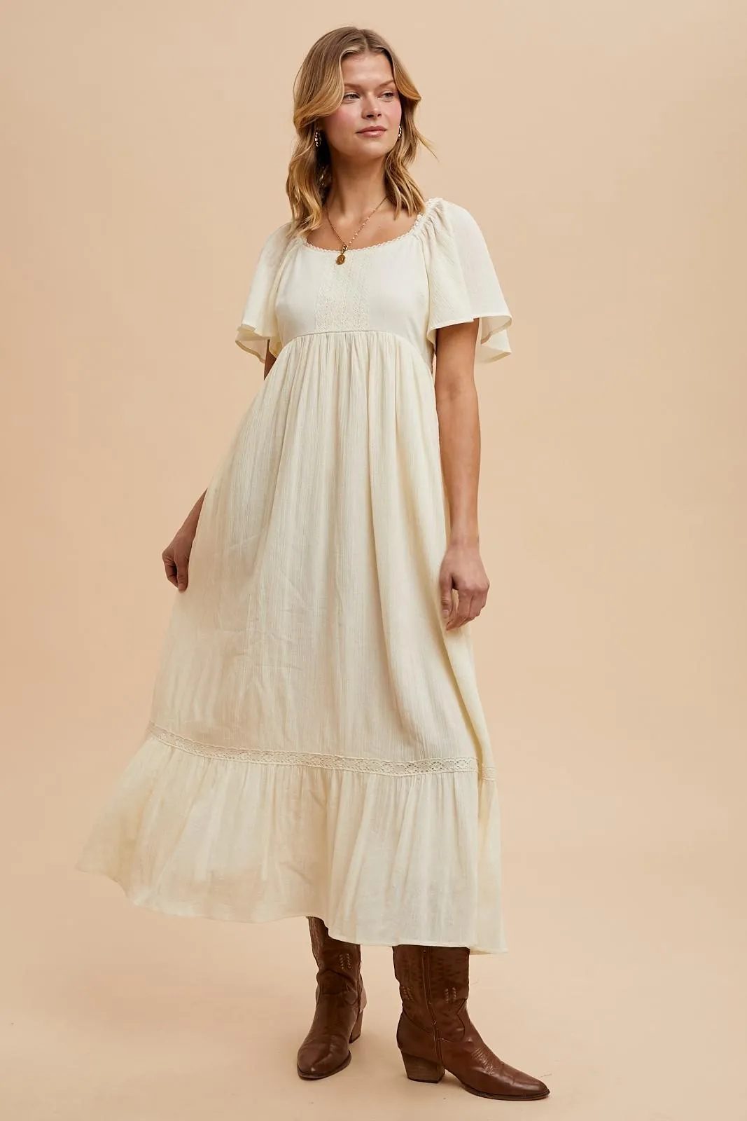 Cream Lace Square Neck Maternity Maxi Dress sold by Pinkblush product image thumbnail 2