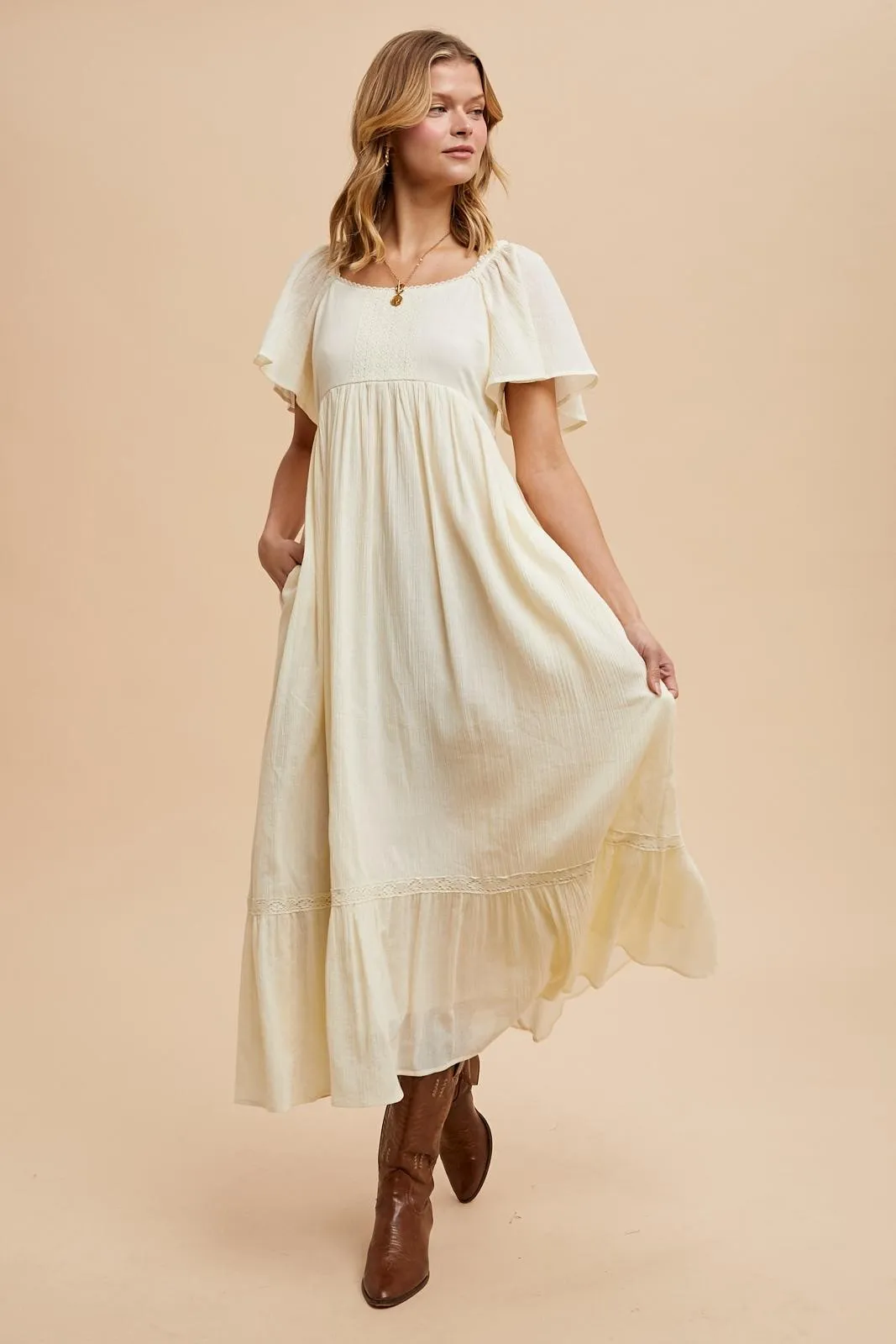 Cream Lace Square Neck Maternity Maxi Dress sold by Pinkblush product image thumbnail 3