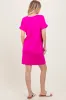Fuchsia Brushed Rolled Short Sleeve V-Neck Dress sold by Pinkblush