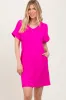 Fuchsia Brushed Rolled Short Sleeve V-Neck Dress sold by Pinkblush