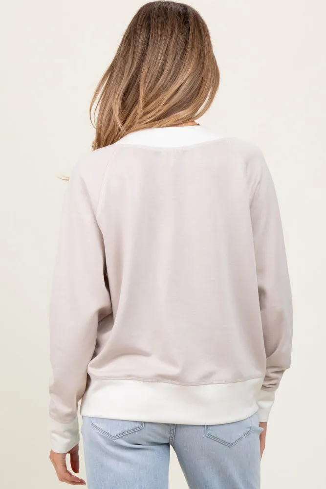 Beige Colorblock V-Neck Maternity Pullover Top sold by Pinkblush product image thumbnail 4