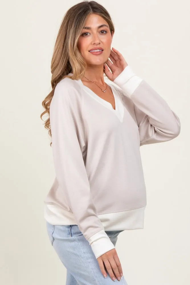 Beige Colorblock V-Neck Maternity Pullover Top sold by Pinkblush product image thumbnail 3