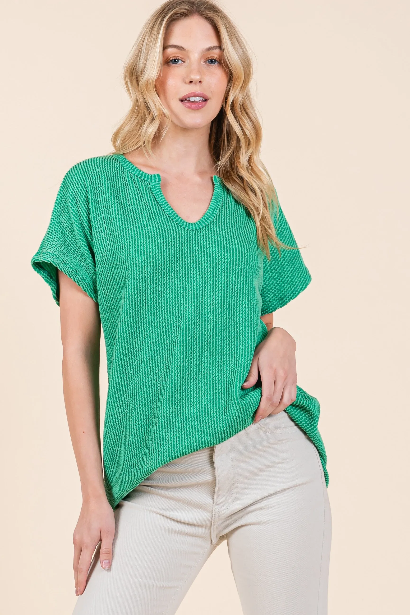 Green Ribbed Notched Neckline Top sold by Pinkblush product image thumbnail 2