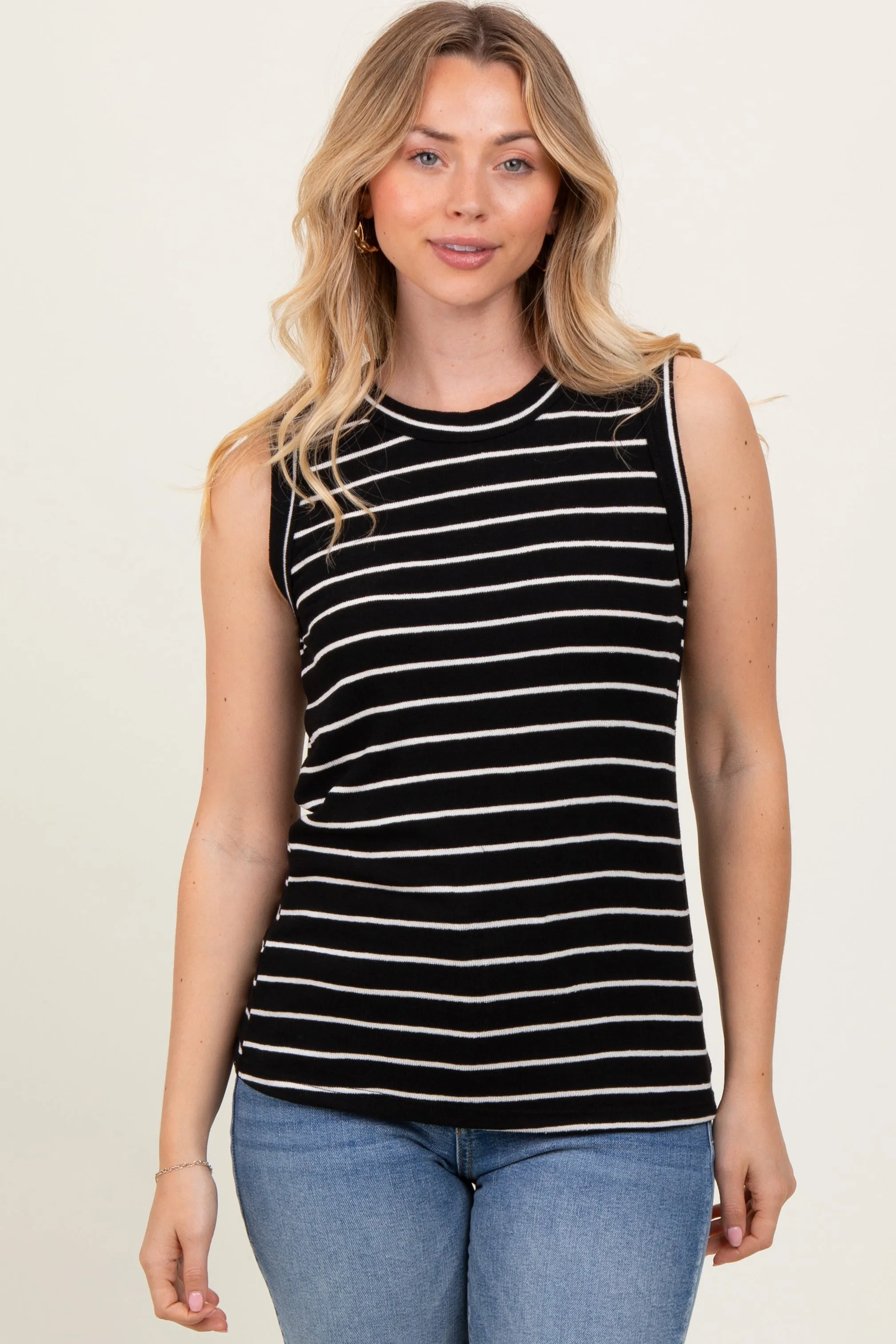 Black/Ivory Stripe Knitted Tank Top sold by Pinkblush