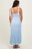 Light Blue Textured Knit Shoulder Tie Maternity Midi Dress sold by Pinkblush