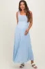 Light Blue Textured Knit Shoulder Tie Maternity Midi Dress sold by Pinkblush