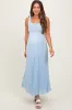 Light Blue Textured Knit Shoulder Tie Maternity Midi Dress sold by Pinkblush