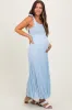 Light Blue Textured Knit Shoulder Tie Maternity Midi Dress sold by Pinkblush
