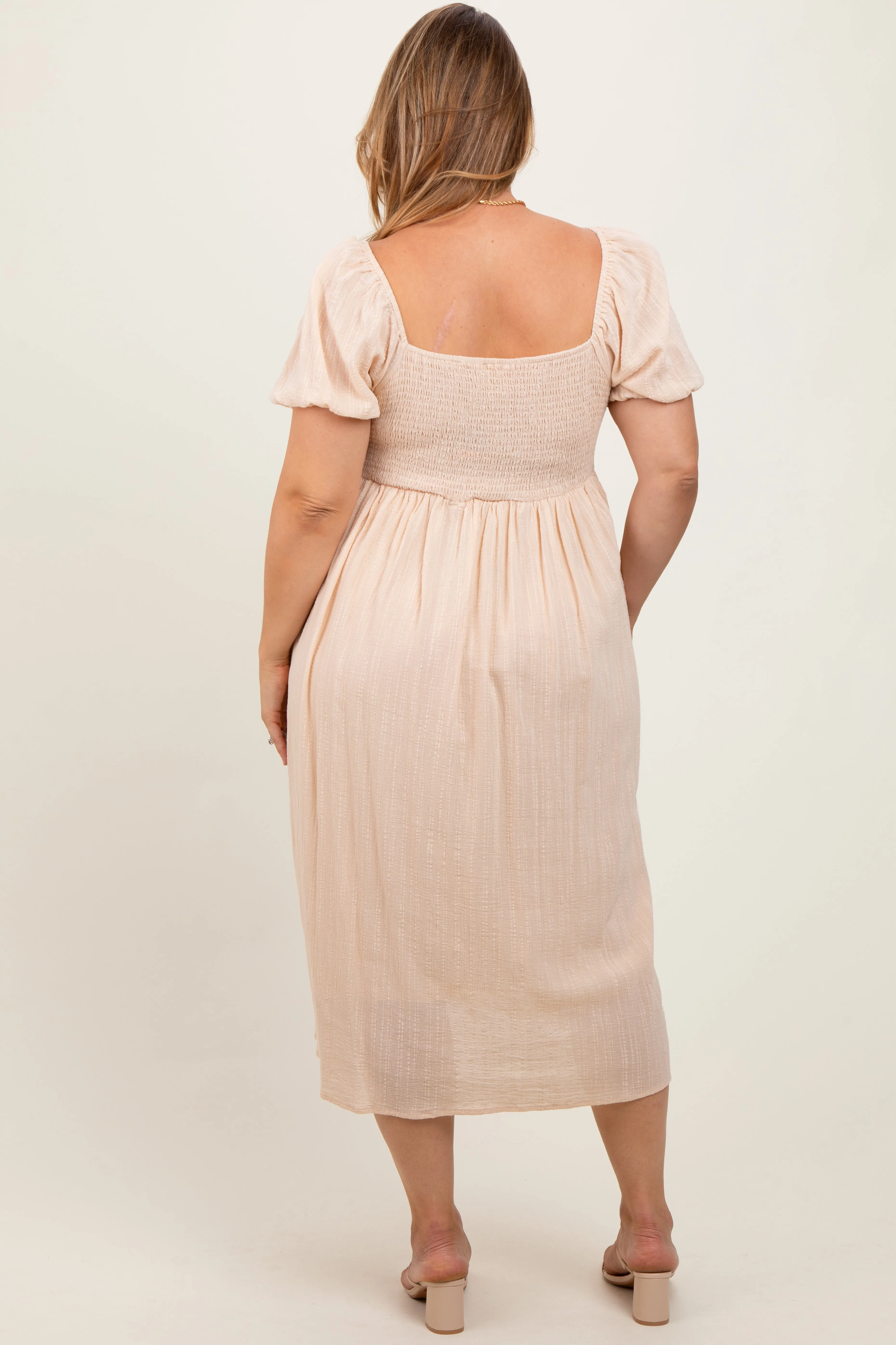 Cream Crochet Bodice Cotton Plus Maternity Midi Dress sold by Pinkblush product image thumbnail 4