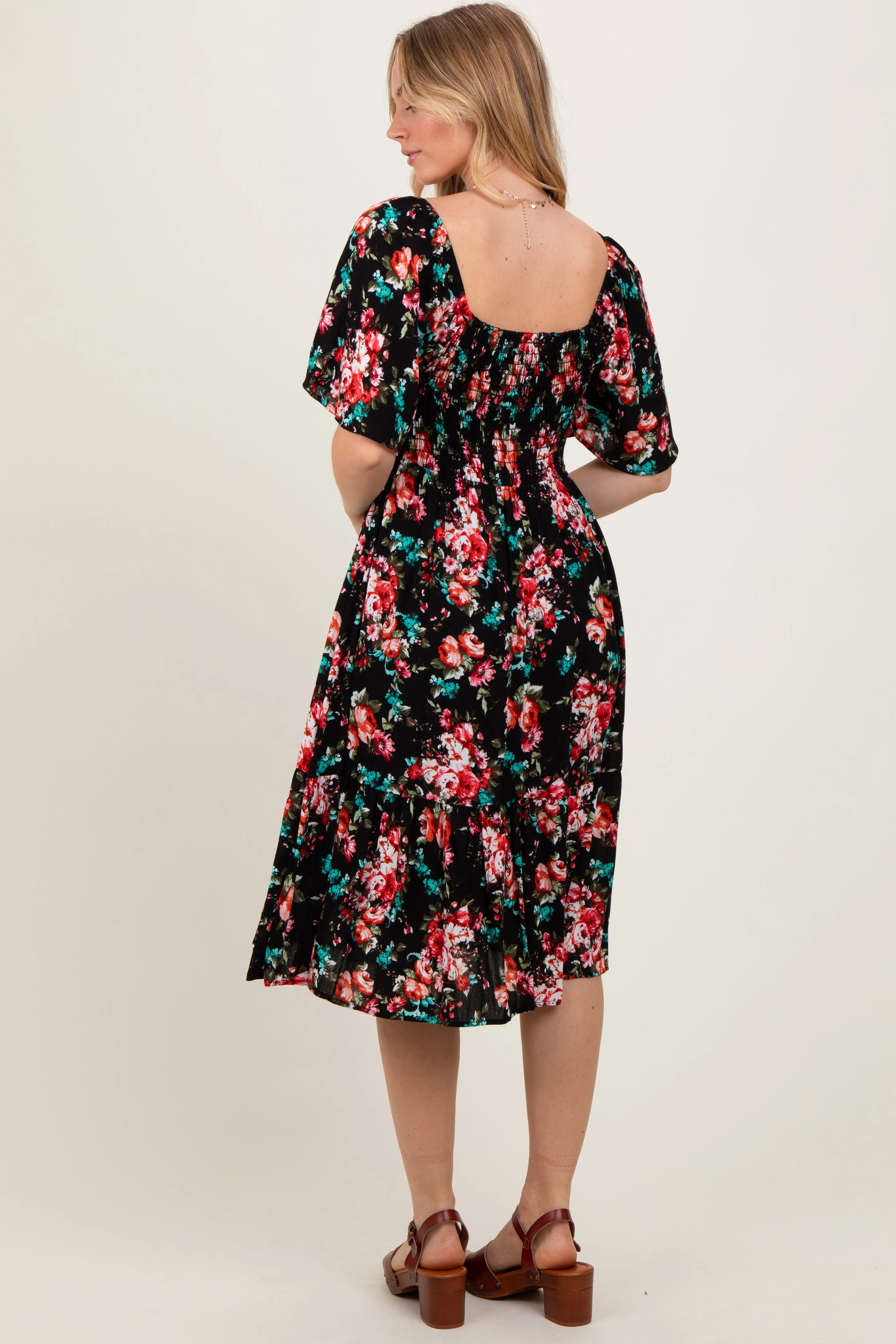 Black Floral Smocked Midi Dress sold by Pinkblush product image thumbnail 3