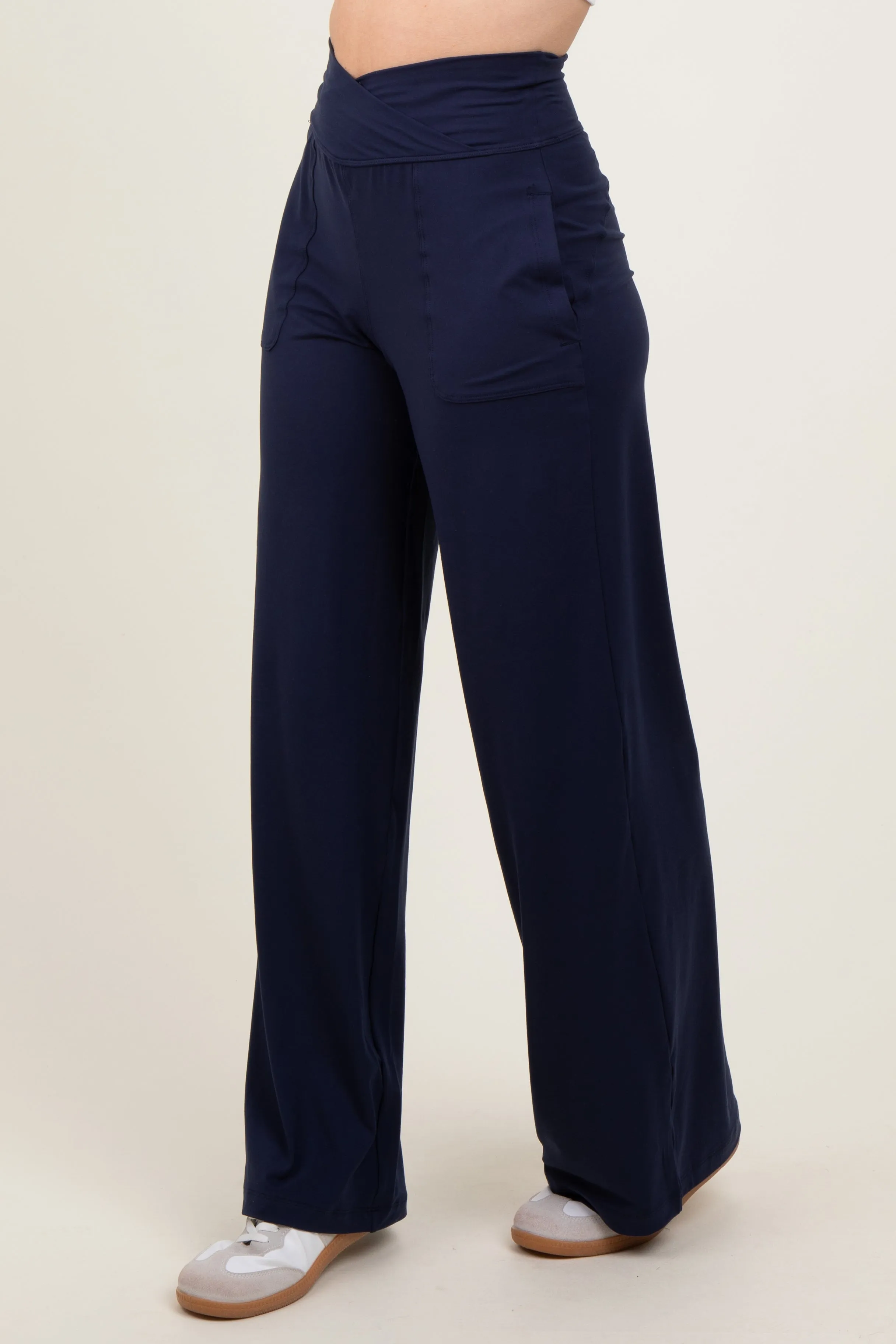 Black Crossover Waist Active Wide Leg Pant sold by Pinkblush product image thumbnail 4