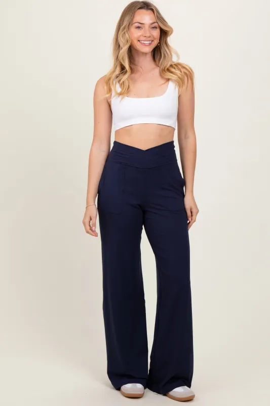 Black Crossover Waist Active Wide Leg Pant sold by Pinkblush