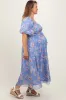 Blue Floral Chiffon Puff Sleeve Maternity Plus Midi Dress sold by Pinkblush