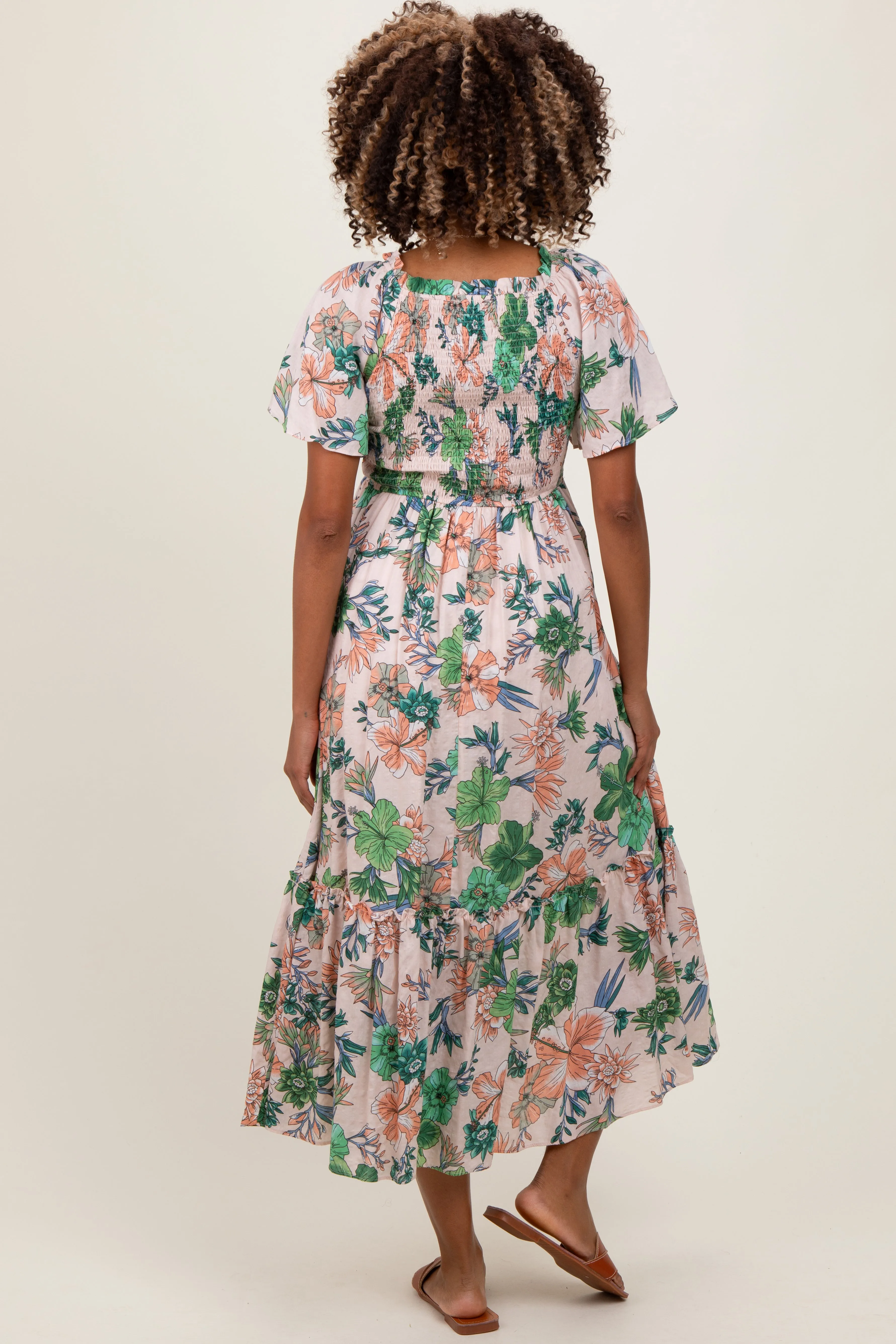 Light Pink Floral Print Woven Maternity Midi Dress sold by Pinkblush product image thumbnail 4