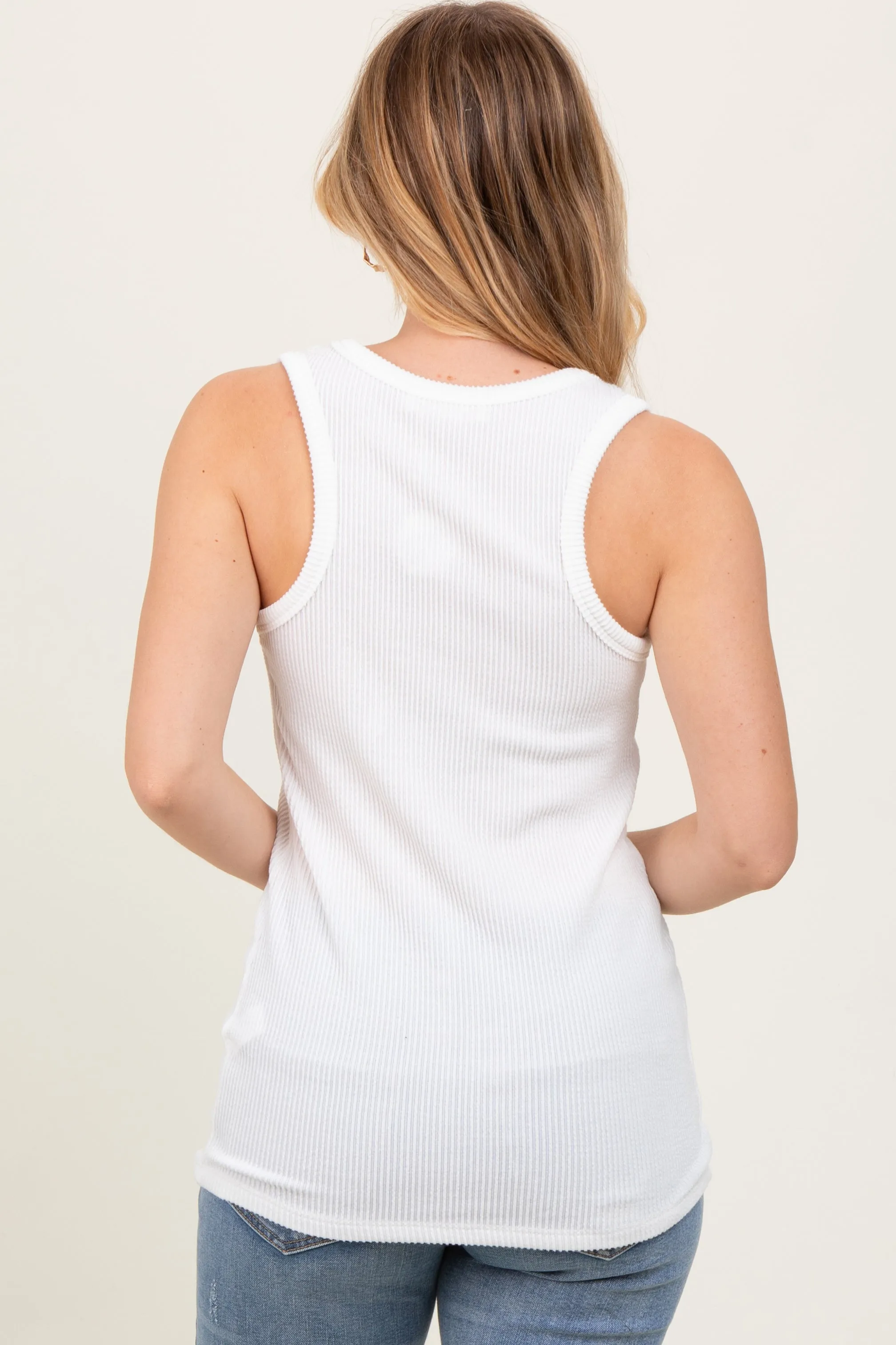 Ivory Ribbed Scoop Neck Racerback Tank Top sold by Pinkblush product image thumbnail 3