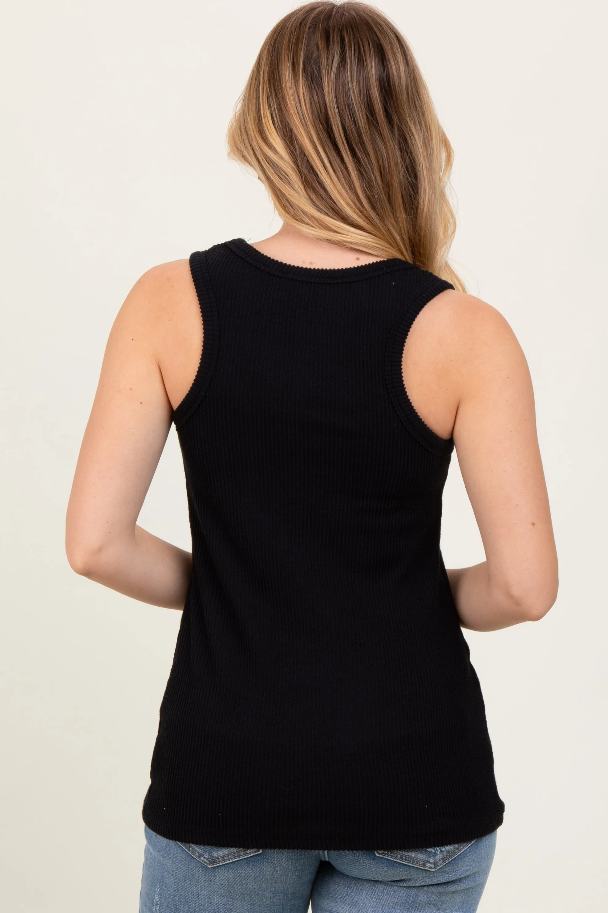 Black Ribbed Scoop Neck Racerback Tank Top sold by Pinkblush product image thumbnail 4