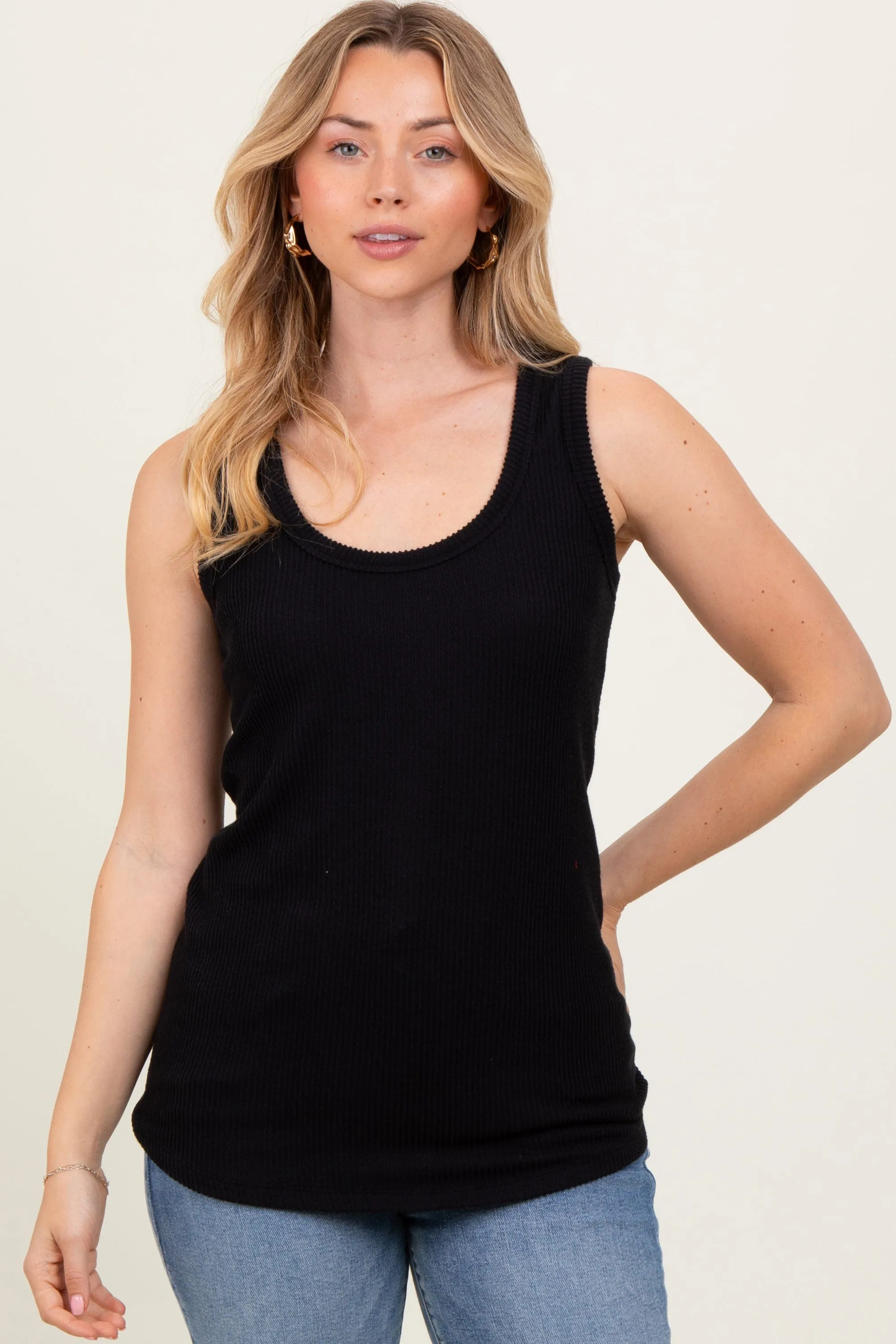 Black Ribbed Scoop Neck Racerback Tank Top sold by Pinkblush product image thumbnail 2