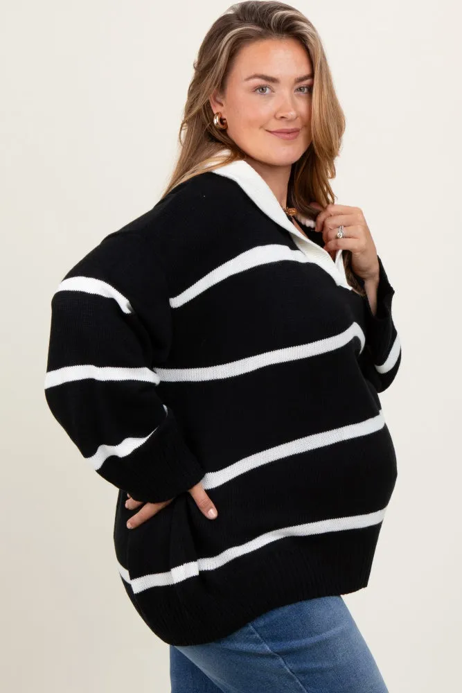 Black Striped Collared Maternity Plus Sweater sold by Pinkblush product image thumbnail 2