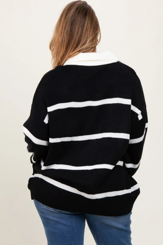 Black Striped Collared Maternity Plus Sweater sold by Pinkblush product image thumbnail 3