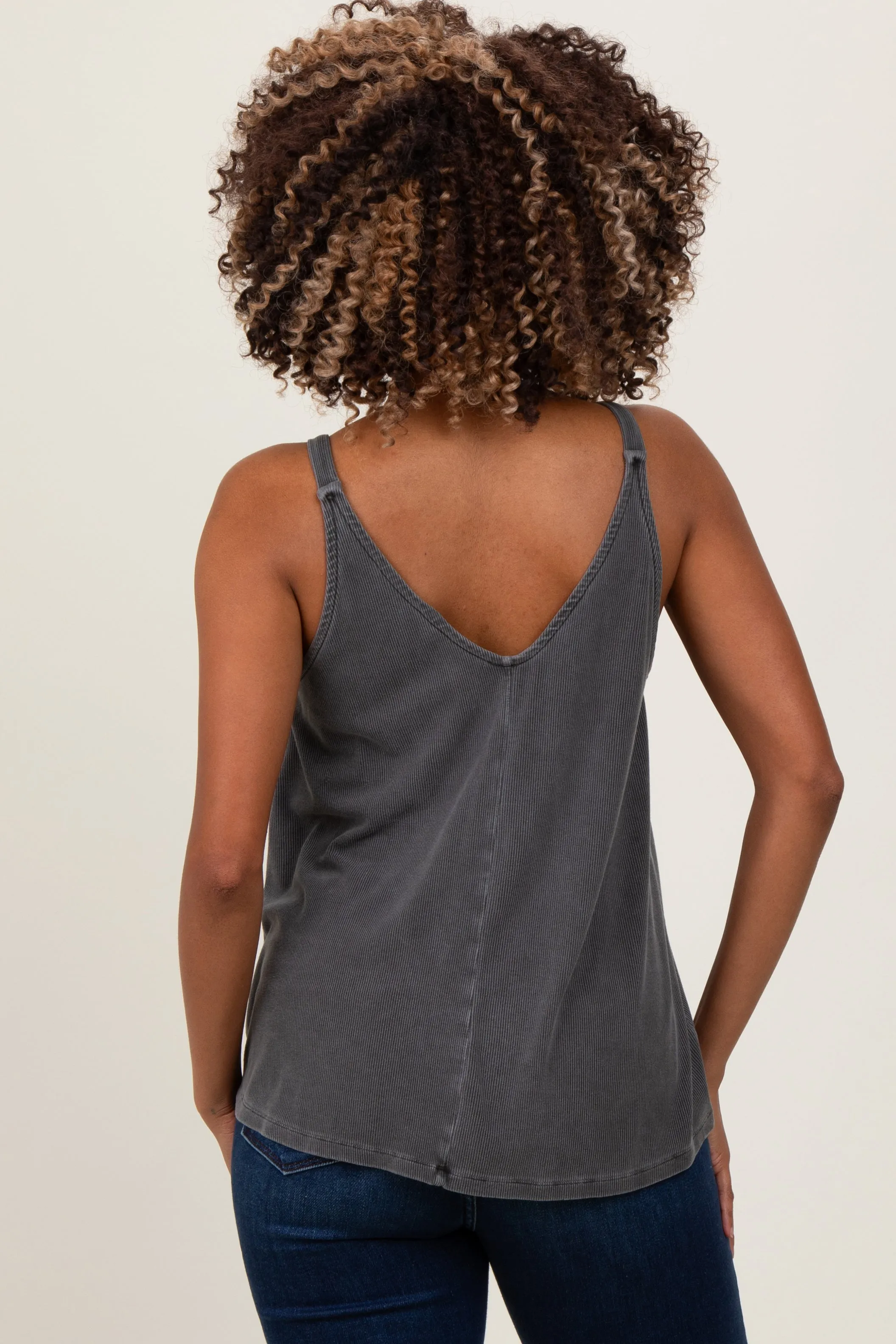 Charcoal Ribbed V-Neck Flowy Maternity Tank sold by Pinkblush product image thumbnail 2