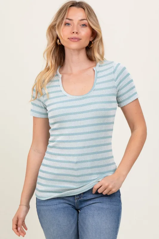 Light Blue Stripe Short Sleeve Round Neck Top sold by Pinkblush