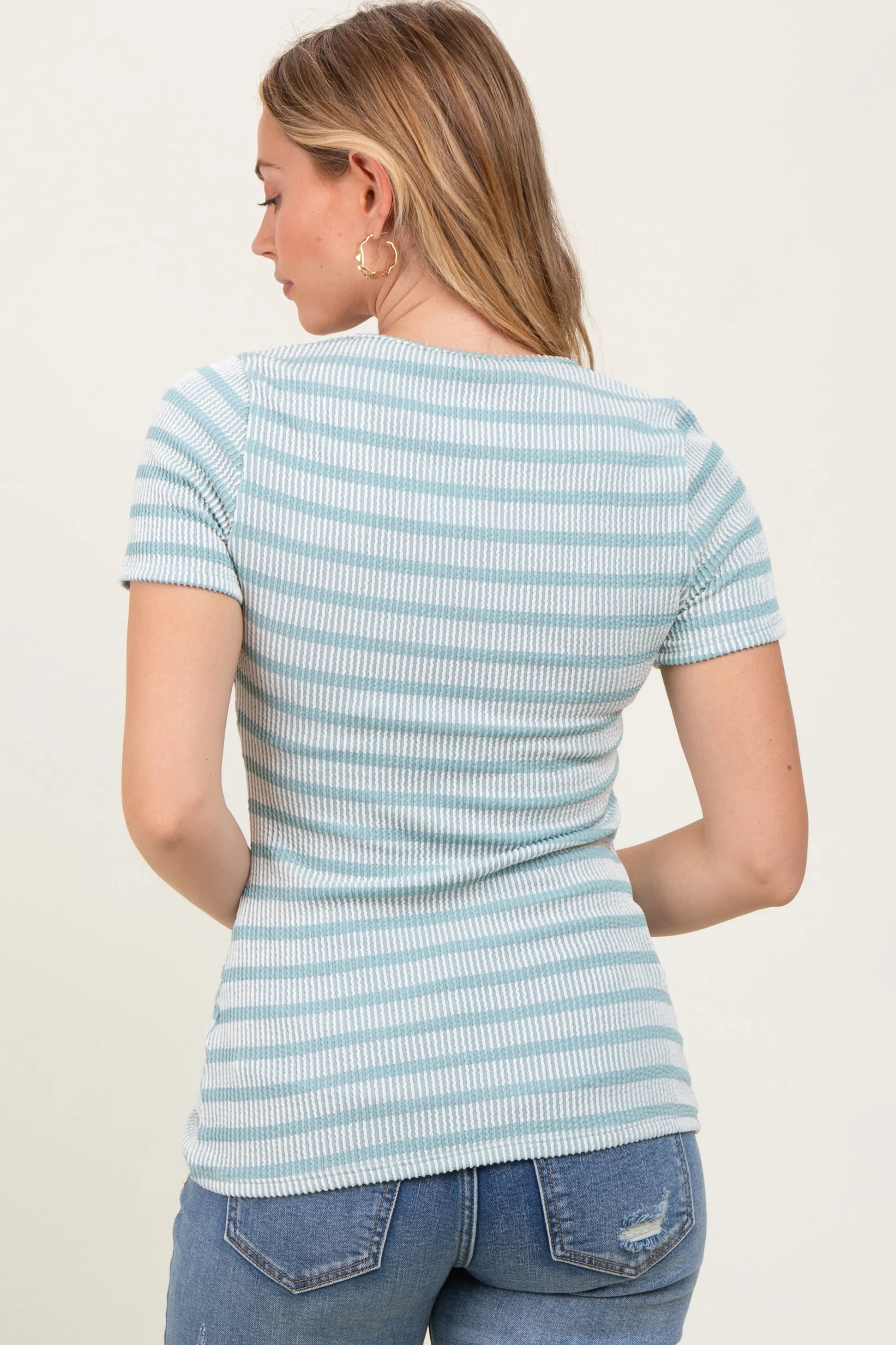 Light Blue Stripe Short Sleeve Round Neck Top sold by Pinkblush product image thumbnail 4