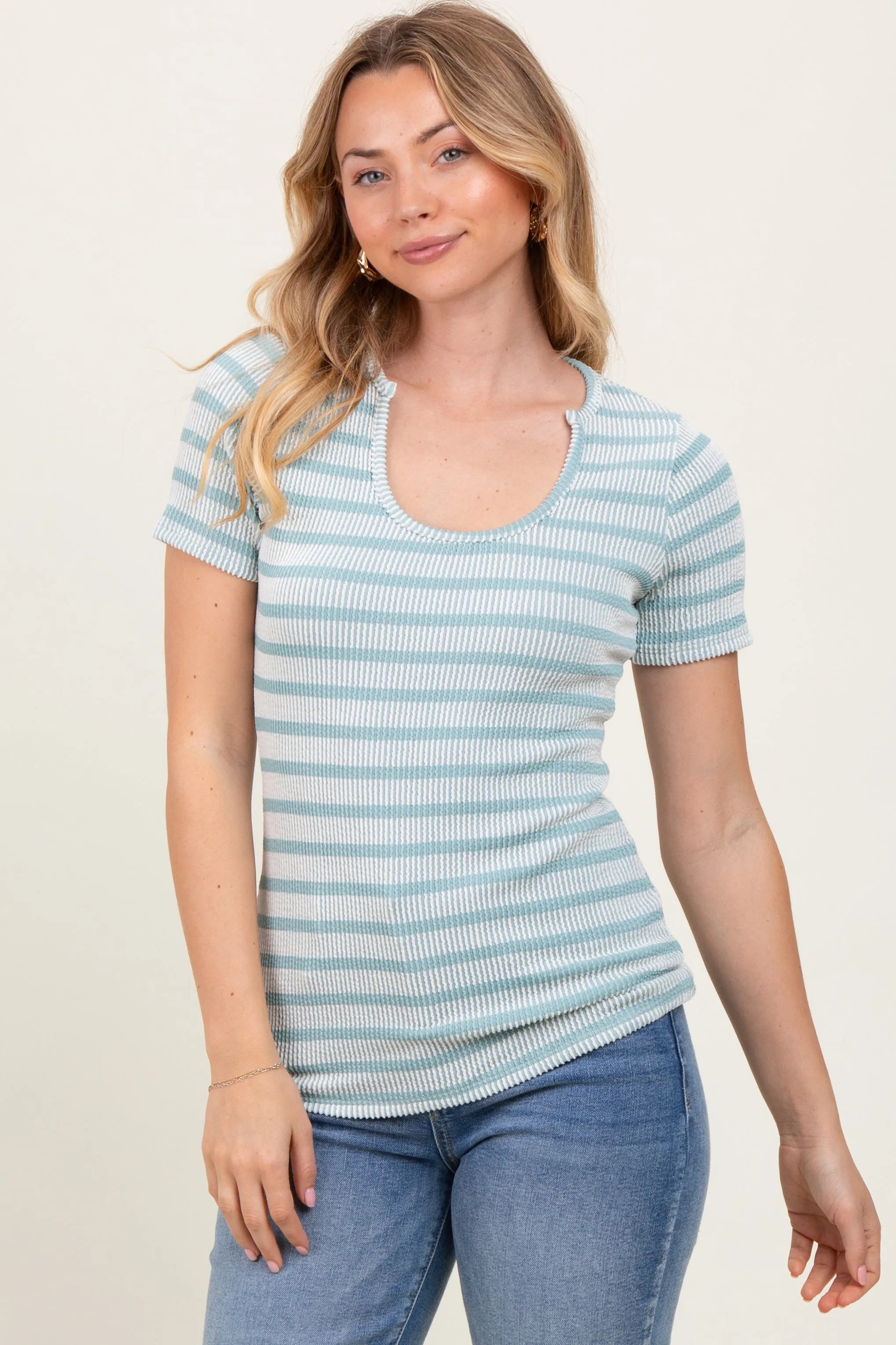 Light Blue Stripe Short Sleeve Round Neck Top sold by Pinkblush product image thumbnail 2